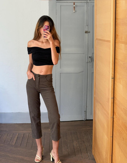 Vintage Massimo Dutti luxury trousers, Dark green mid waist cropped capri pants, Size DE 36, S