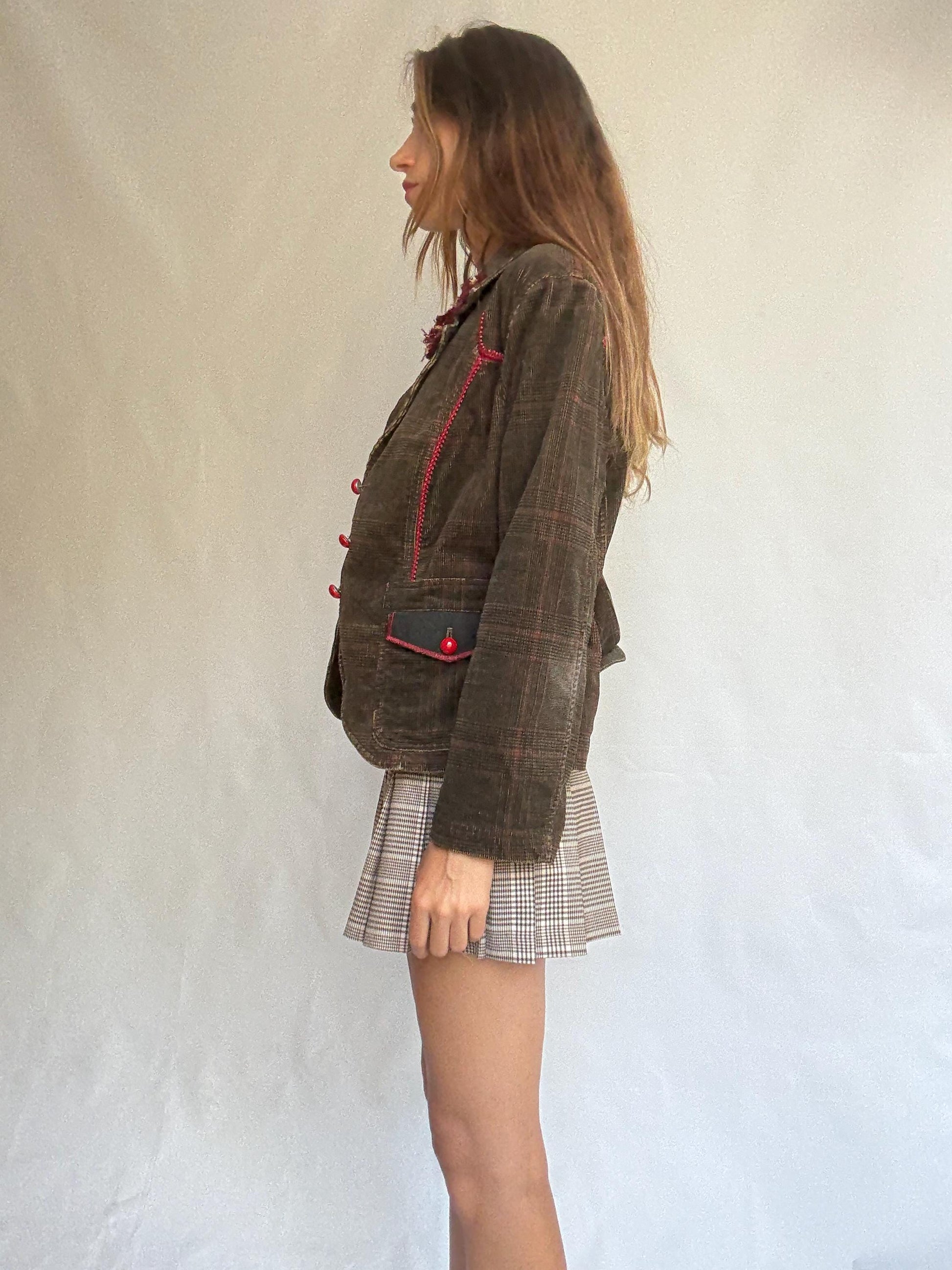 Vintage Corduroy Blazer with Red Details – Jota Mas Ge Jeans – Size EU 46 / US 14