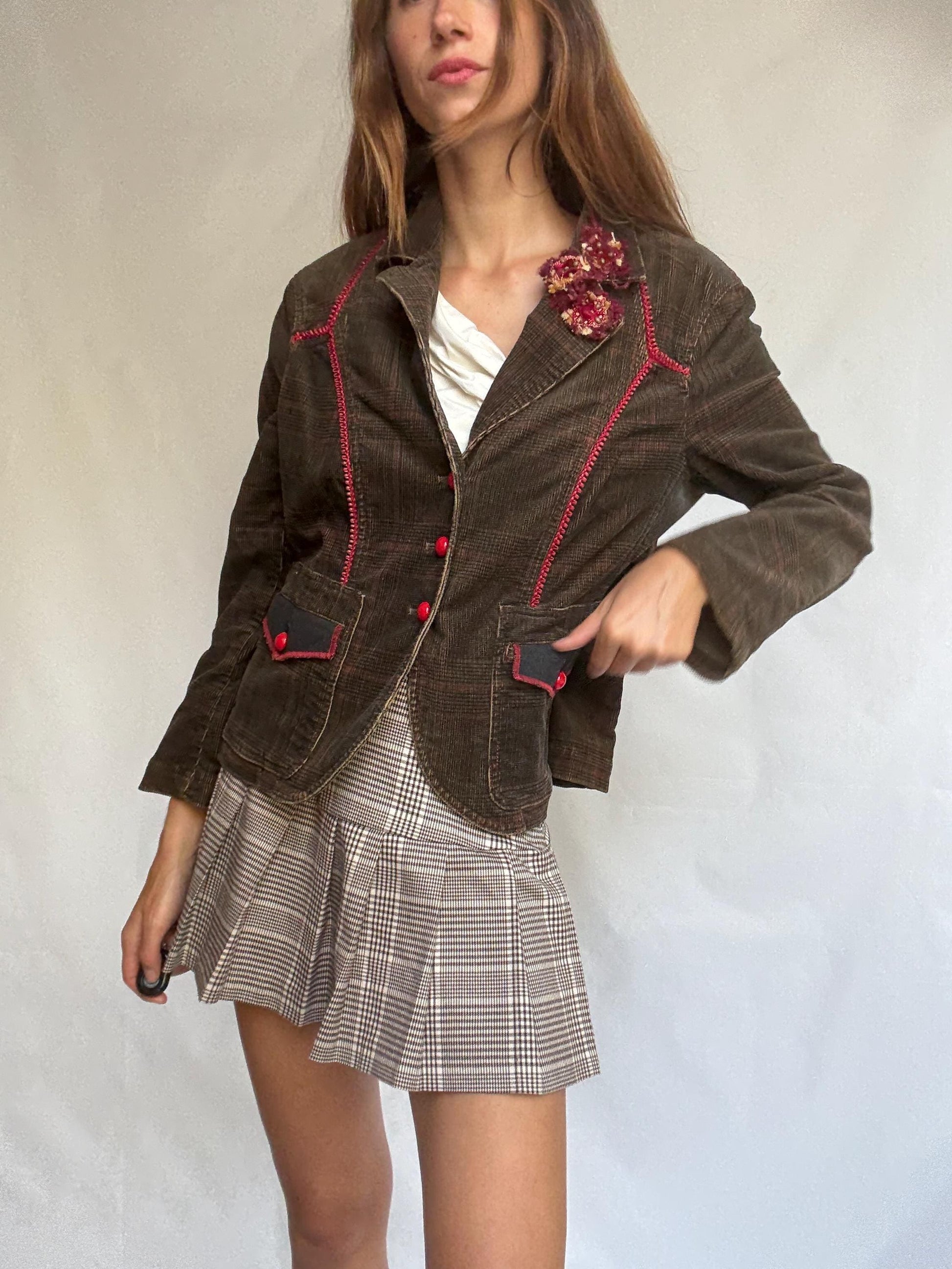 Vintage Corduroy Blazer with Red Details – Jota Mas Ge Jeans – Size EU 46 / US 14