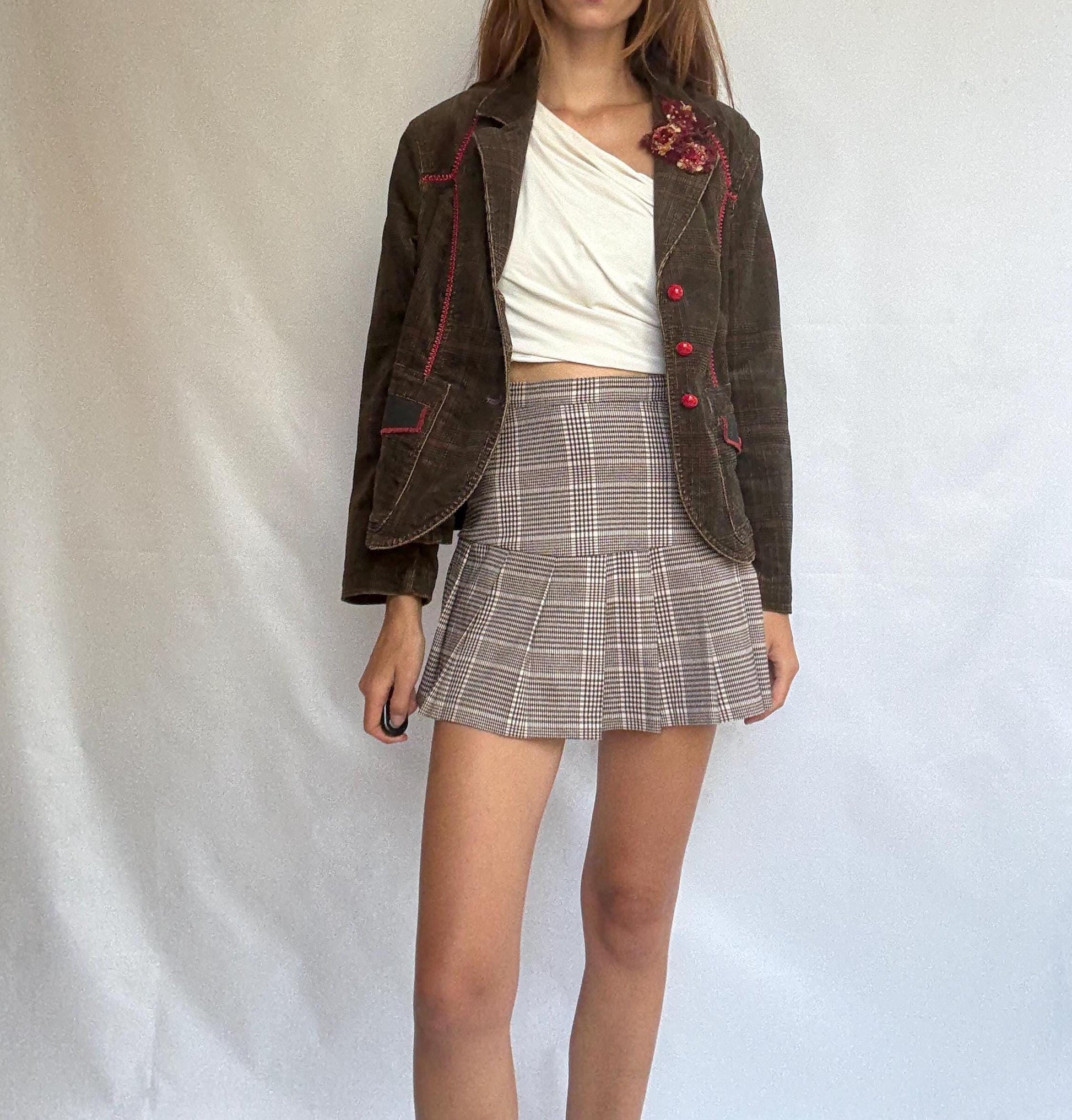 Vintage Corduroy Blazer with Red Details – Jota Mas Ge Jeans – Size EU 46 / US 14