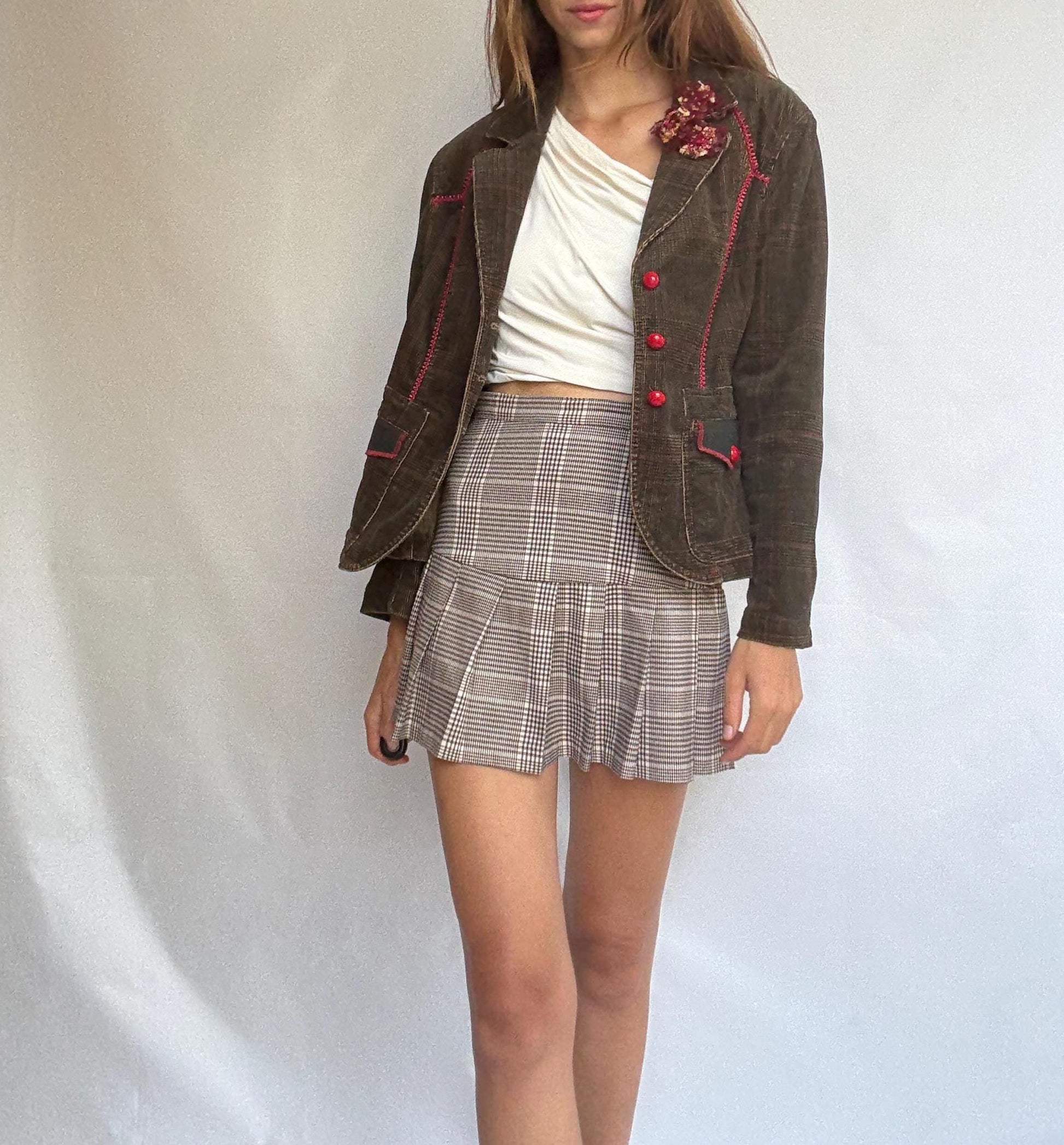 Vintage Corduroy Blazer with Red Details – Jota Mas Ge Jeans – Size EU 46 / US 14