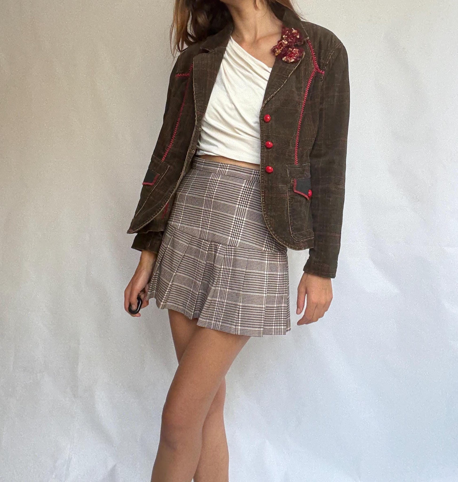 Vintage Corduroy Blazer with Red Details – Jota Mas Ge Jeans – Size EU 46 / US 14