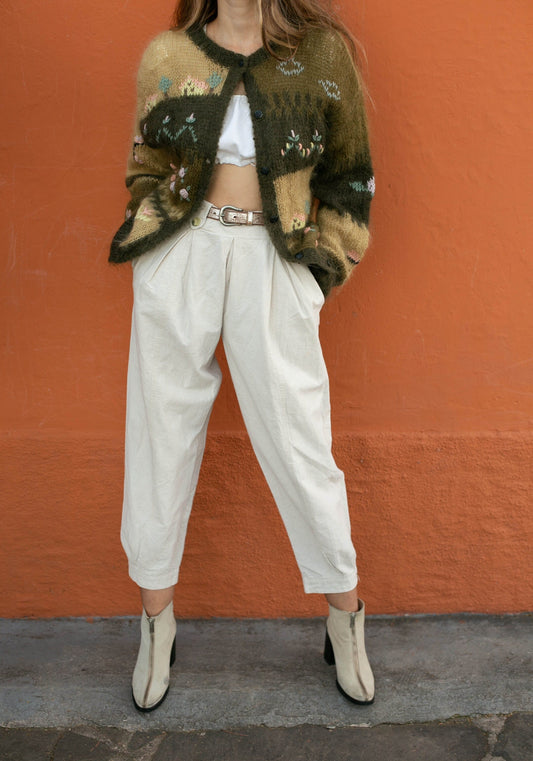 Jeanne Pierre Italian Mohair Blend Cardigan – Cozy Craftsmanship, Cottage core wool sweater, Après-ski Handmade winter design jumper, Size M