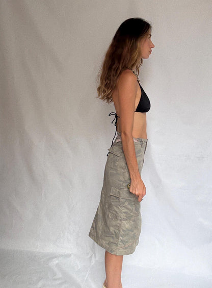 Y2K Camo Midi Cargo Skirt — fabric close-up