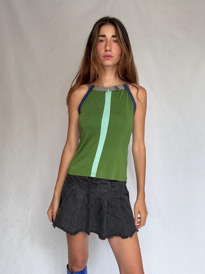 Y2K Adolfo Dominguez Green Racer Cami — detail