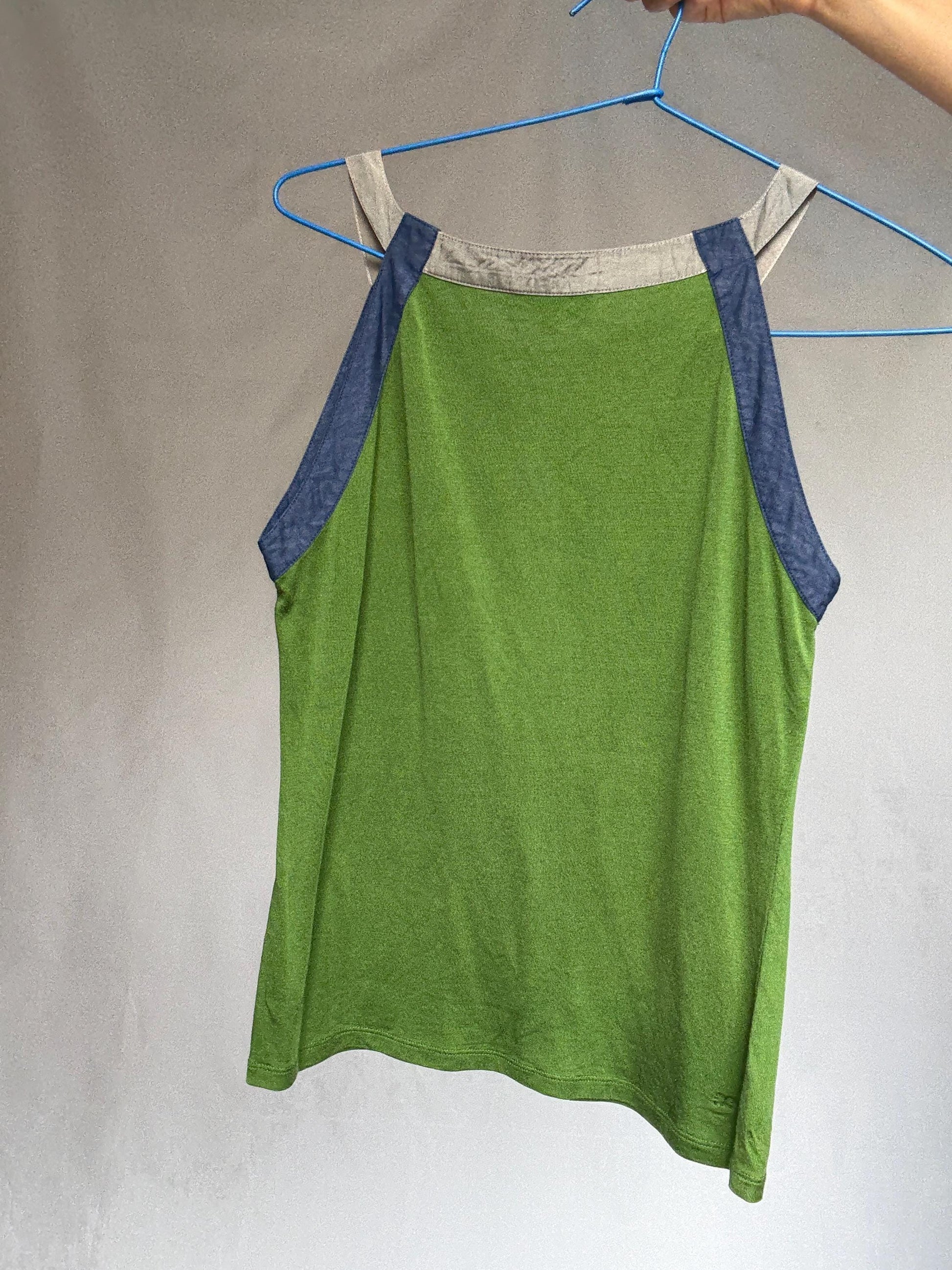 Y2K Adolfo Dominguez Green Racer Cami | Sporty Minimalist Striped Tank | Indie Sleek Fit | Size S