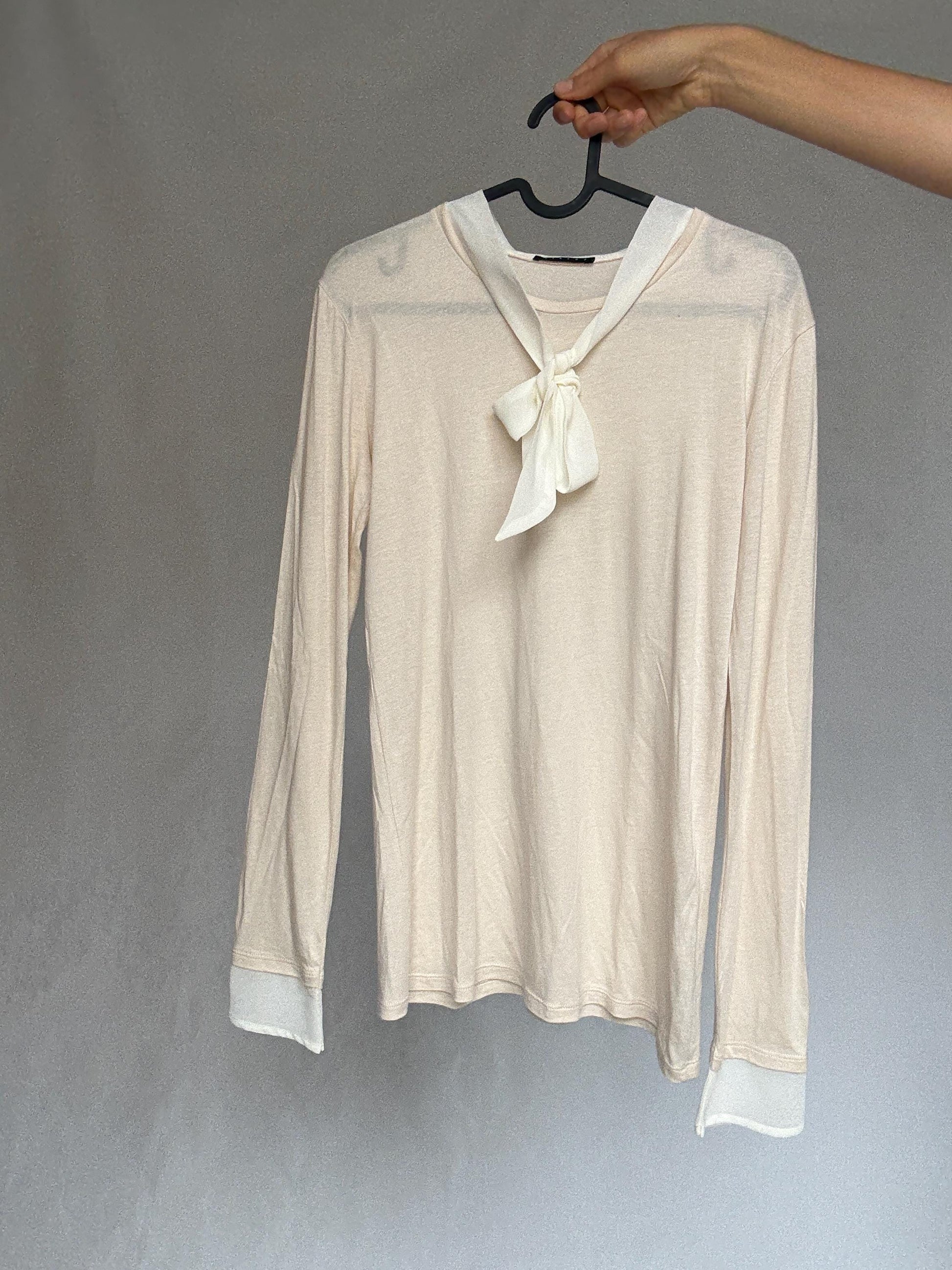 Tie-Neck Modal Cotton Long Sleeve Tee — back view