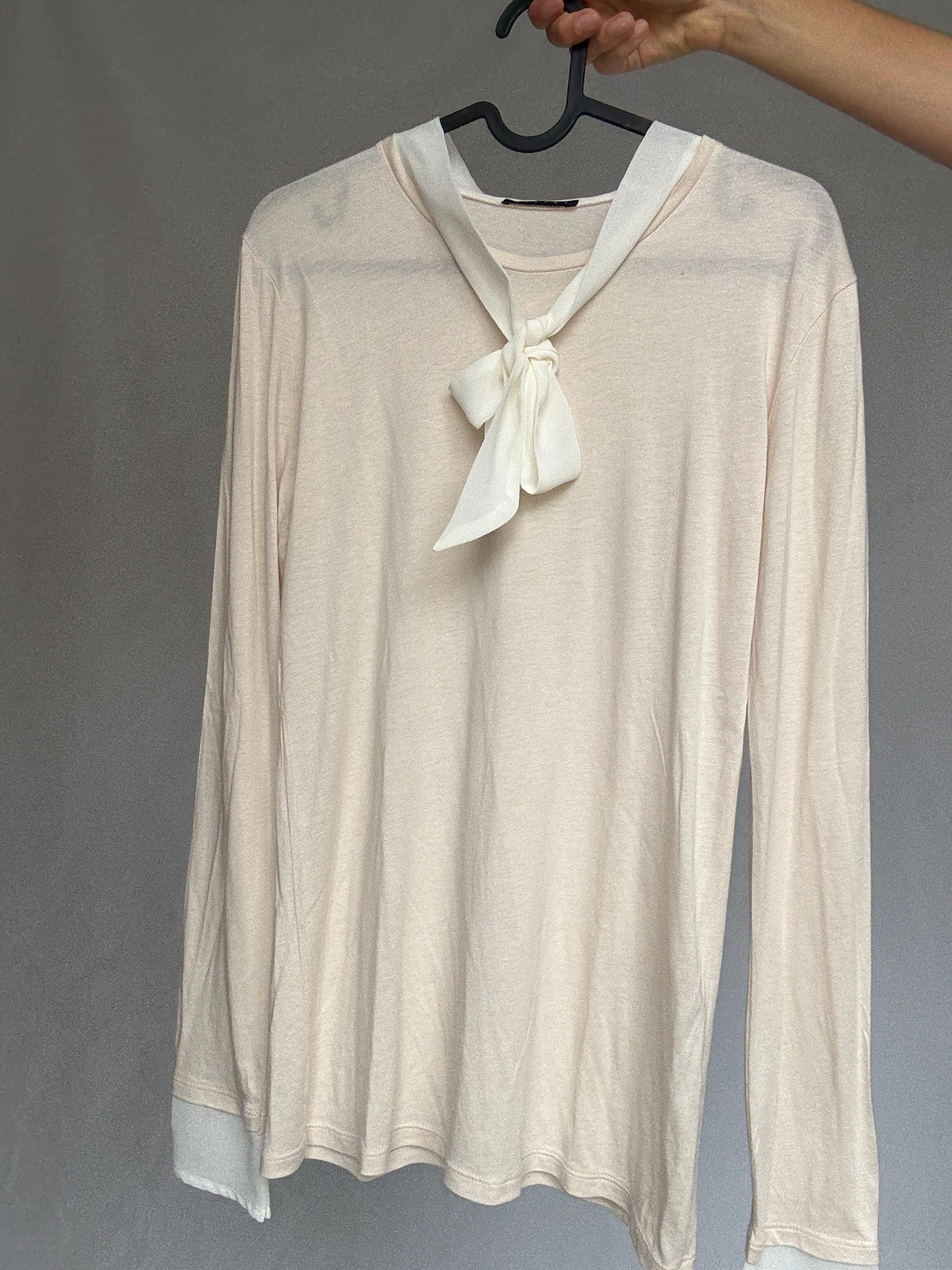 Tie-Neck Modal Cotton Long Sleeve Tee — fabric close-up