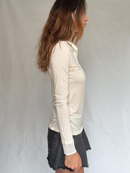 Tie-Neck Modal Cotton Long Sleeve Tee — additional view 10