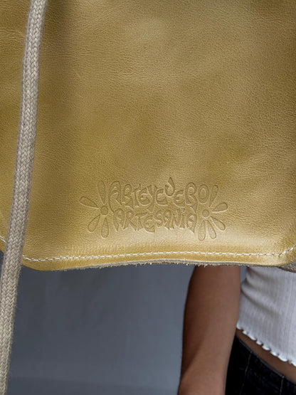 Y2K Yellow Leather Mini Purse with Blue Flower — additional view 5