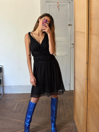Italian Summer Casual Black V-Neck Dress