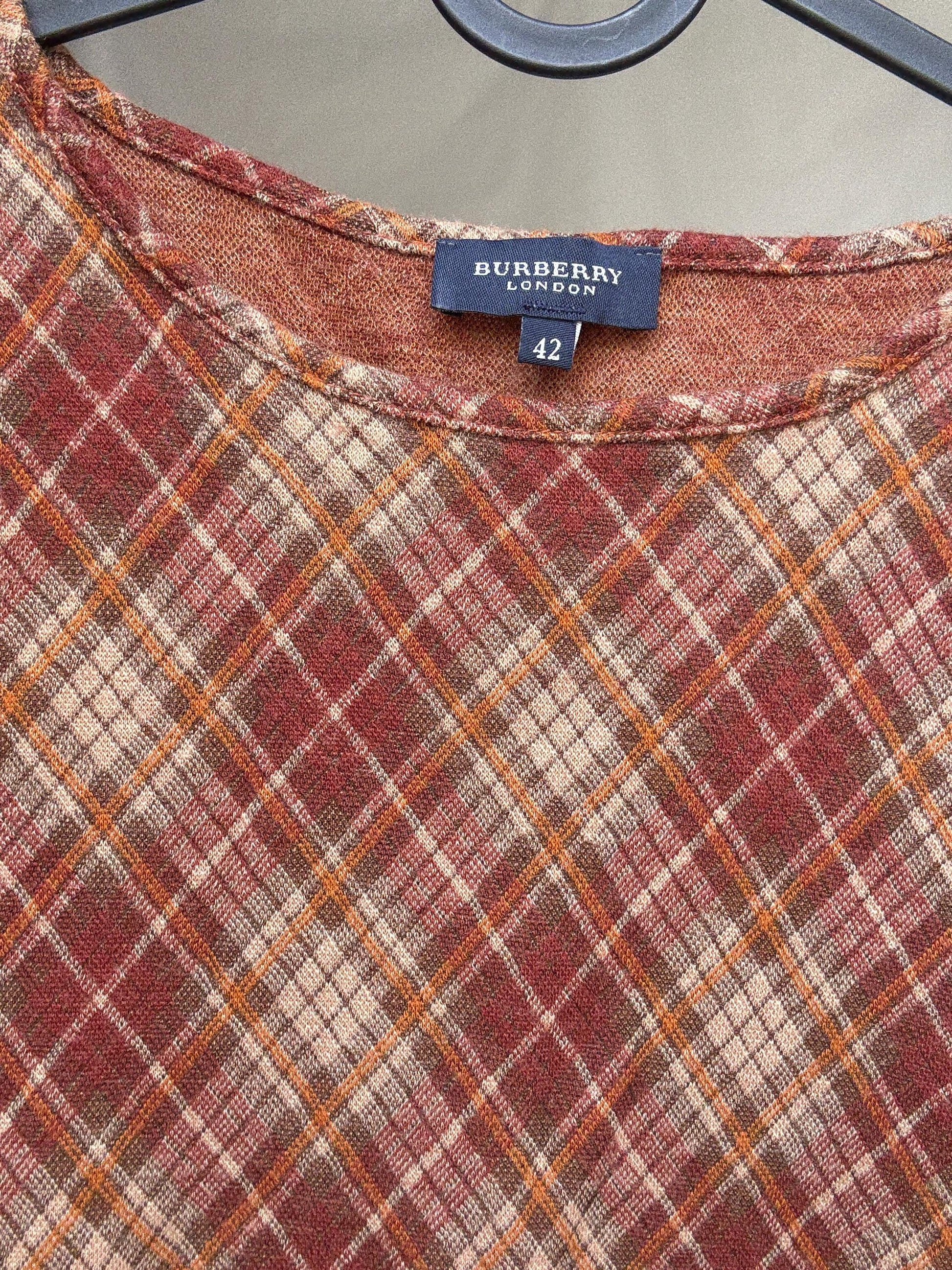 Vintage Burberry Plaid Top | 90s Brown Wool Blend Check Shirt | Cozy Academia Autumn Look, Size XS - S