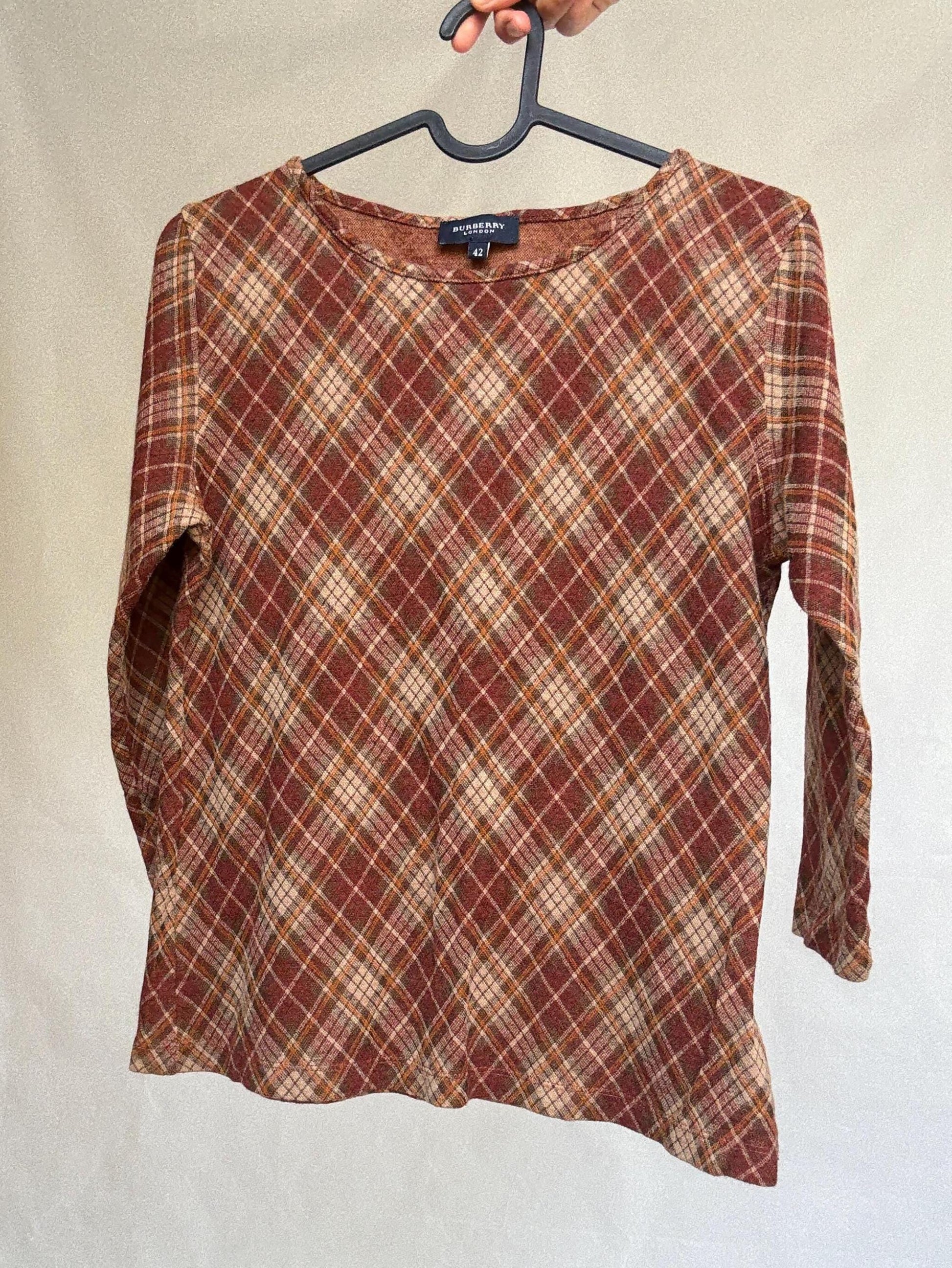 Vintage Burberry Plaid Top | 90s Brown Wool Blend Check Shirt | Cozy Academia Autumn Look, Size XS - S