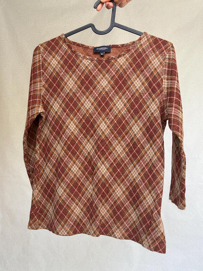 Vintage Burberry Plaid Top | 90s Brown Wool Blend Check Shirt | Cozy Academia Autumn Look, Size XS - S