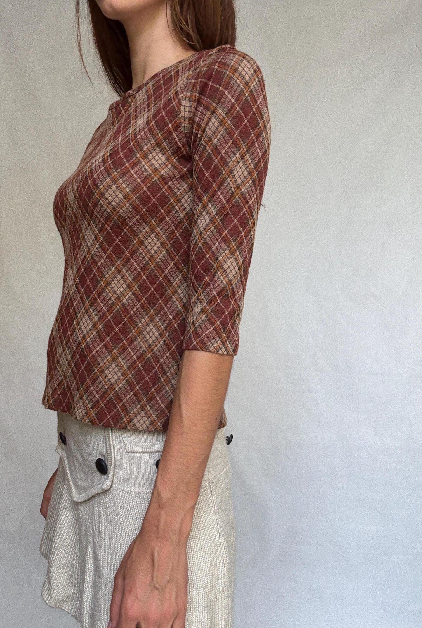 Vintage Burberry Plaid Top | 90s Brown Wool Blend Check Shirt | Cozy Academia Autumn Look, Size XS - S