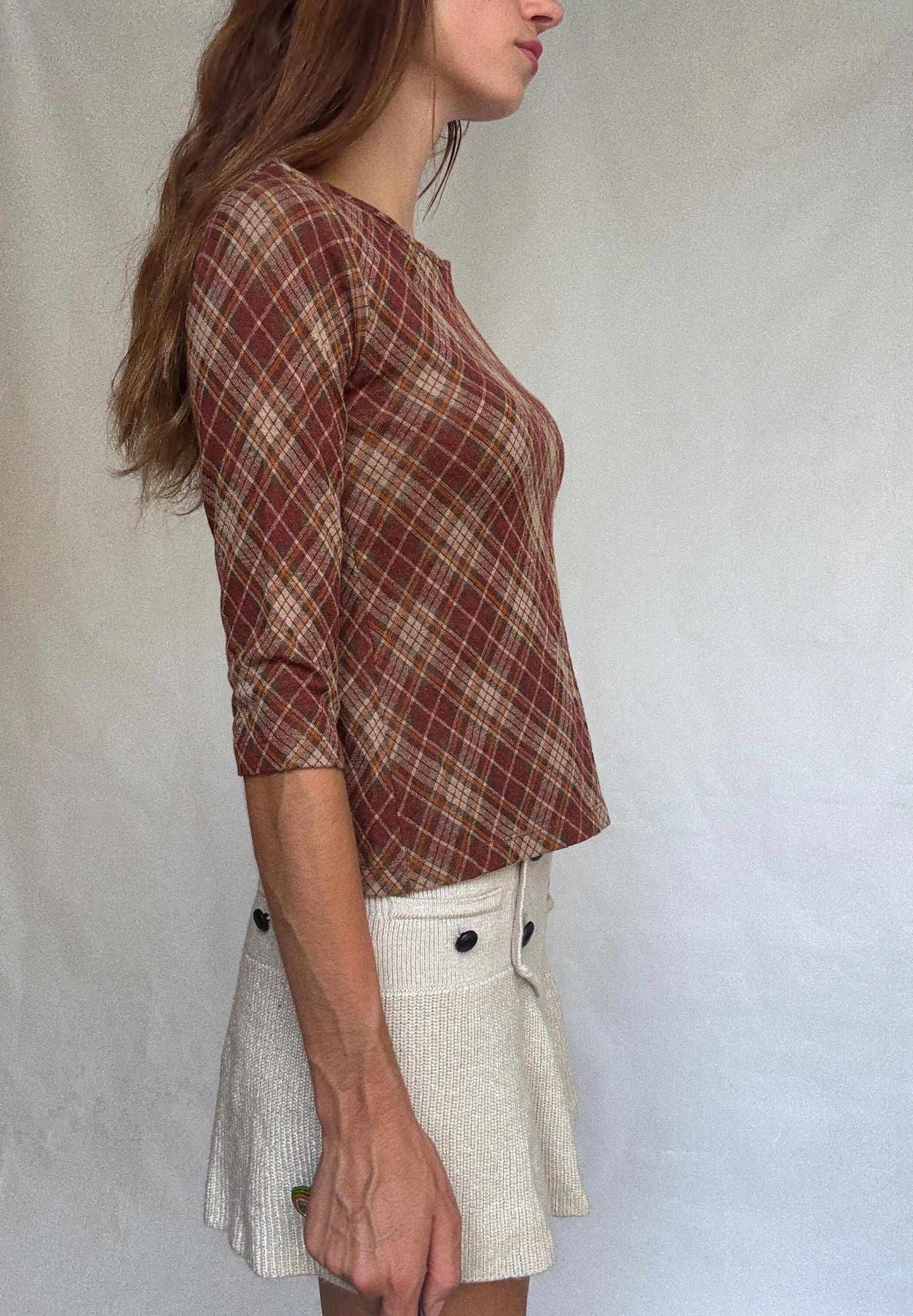 Vintage Burberry Plaid Top | 90s Brown Wool Blend Check Shirt | Cozy Academia Autumn Look, Size XS - S