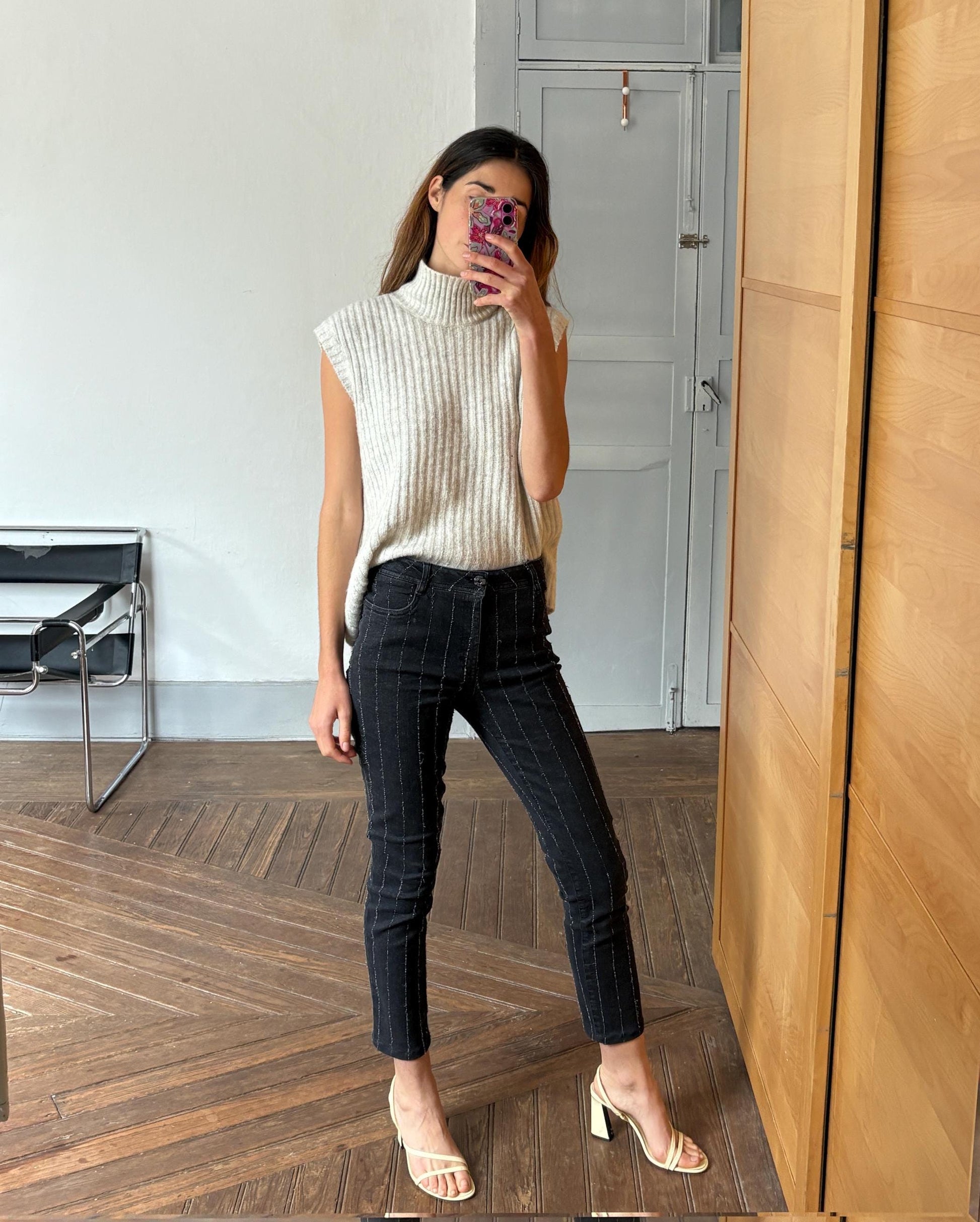 Vintage Miette Black Pinstripe Jeans – Made in Spain – Elegant & Effortlessly Cool