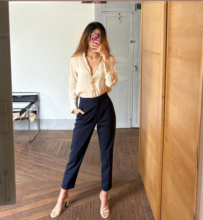 Vintage Black Wool High Waist Cropped Trousers