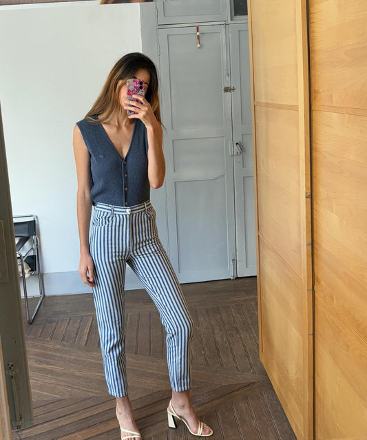 True vintage blue cotton camisole, Textured button down waistcoat, Vintage smart unisex gilet, Size S