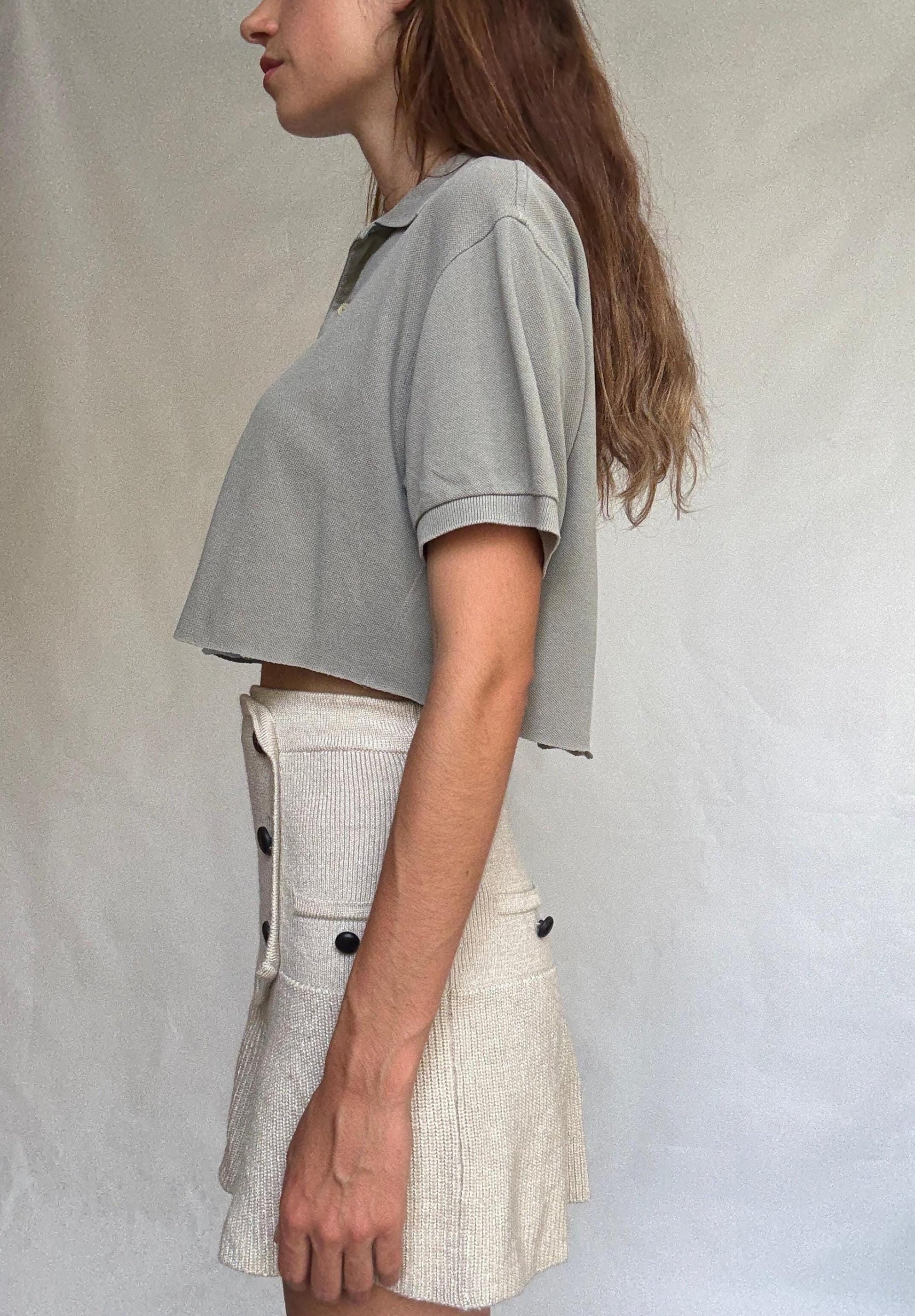 Vintage Burberry cropped polo shirt – olive green short sleeve logo top with collar and button placket – Burberry London size 5