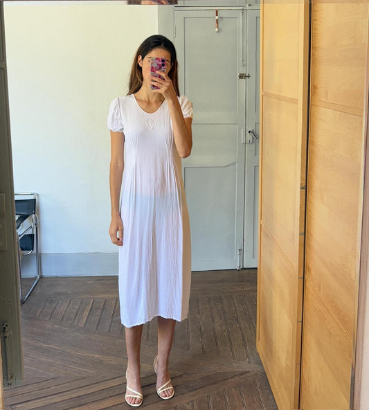 Vintage Cottage core short sleeve Nightgown by, White eggshell Cottage core nightie , Feminine summer night wear, Size S