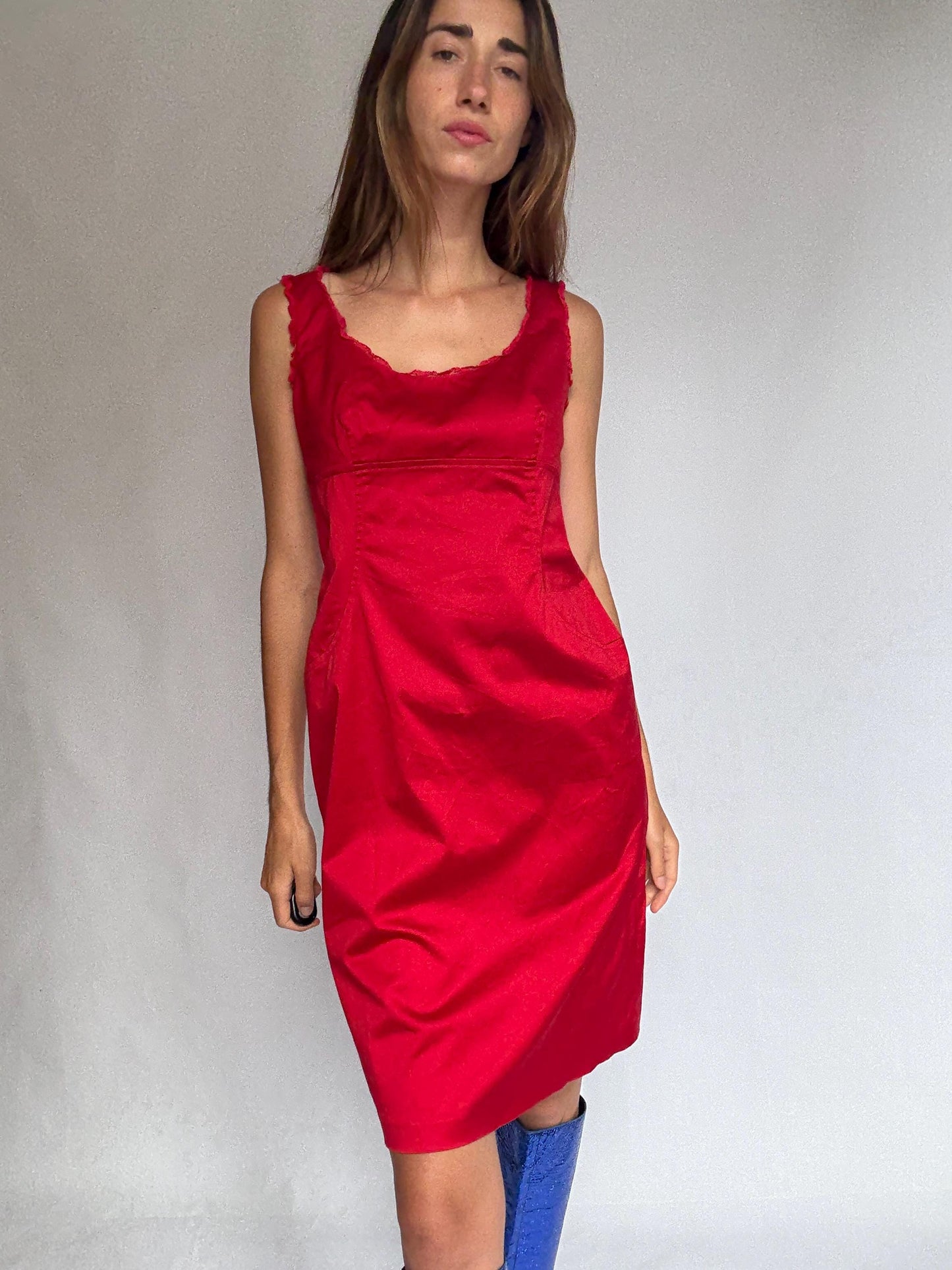 Vintage Red Alain Manoukian Dress – Chic French Designer clothing, UK 14, EU 42
