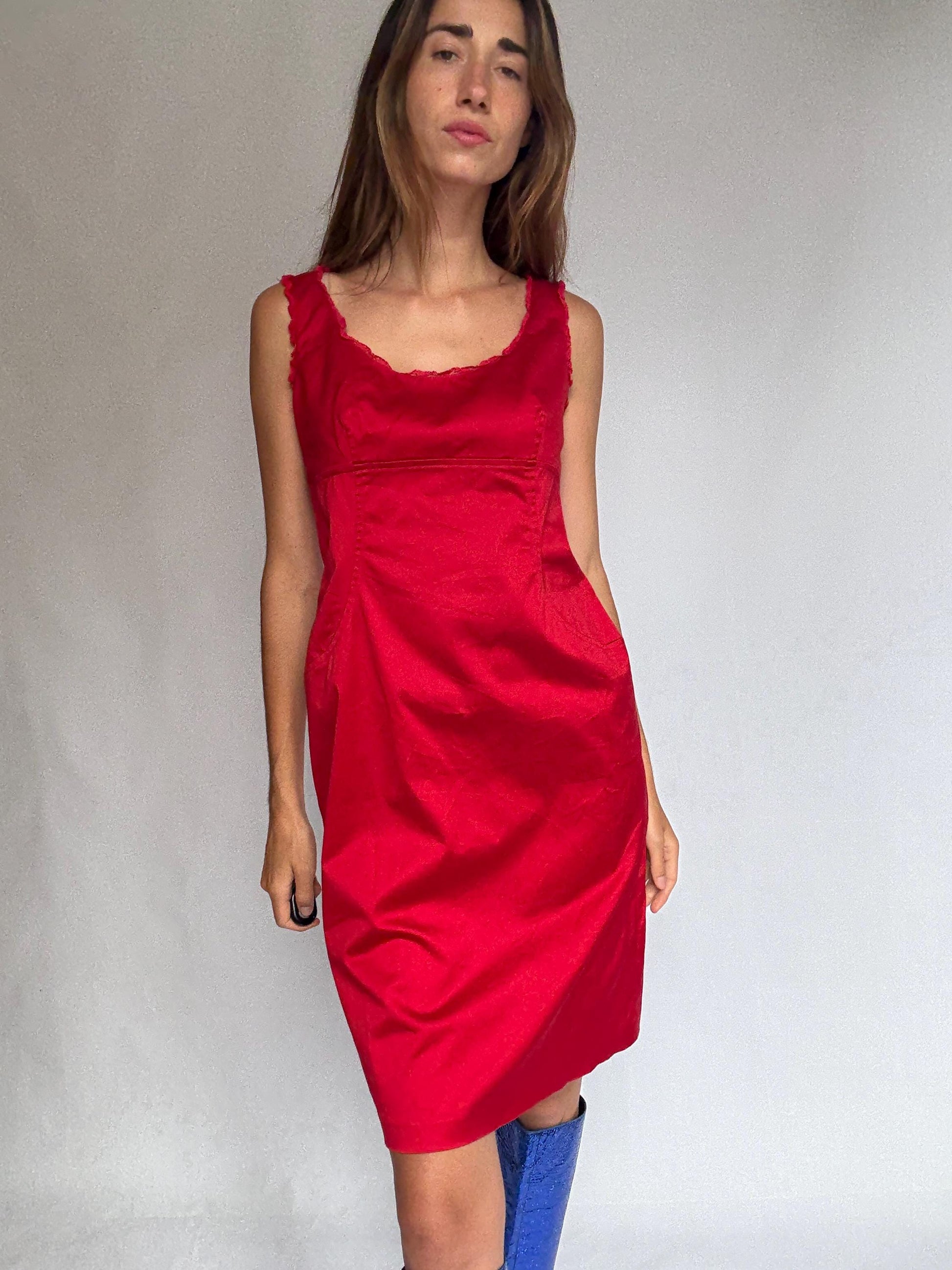 Vintage Red Alain Manoukian Dress – Chic French Designer clothing, UK 14, EU 42