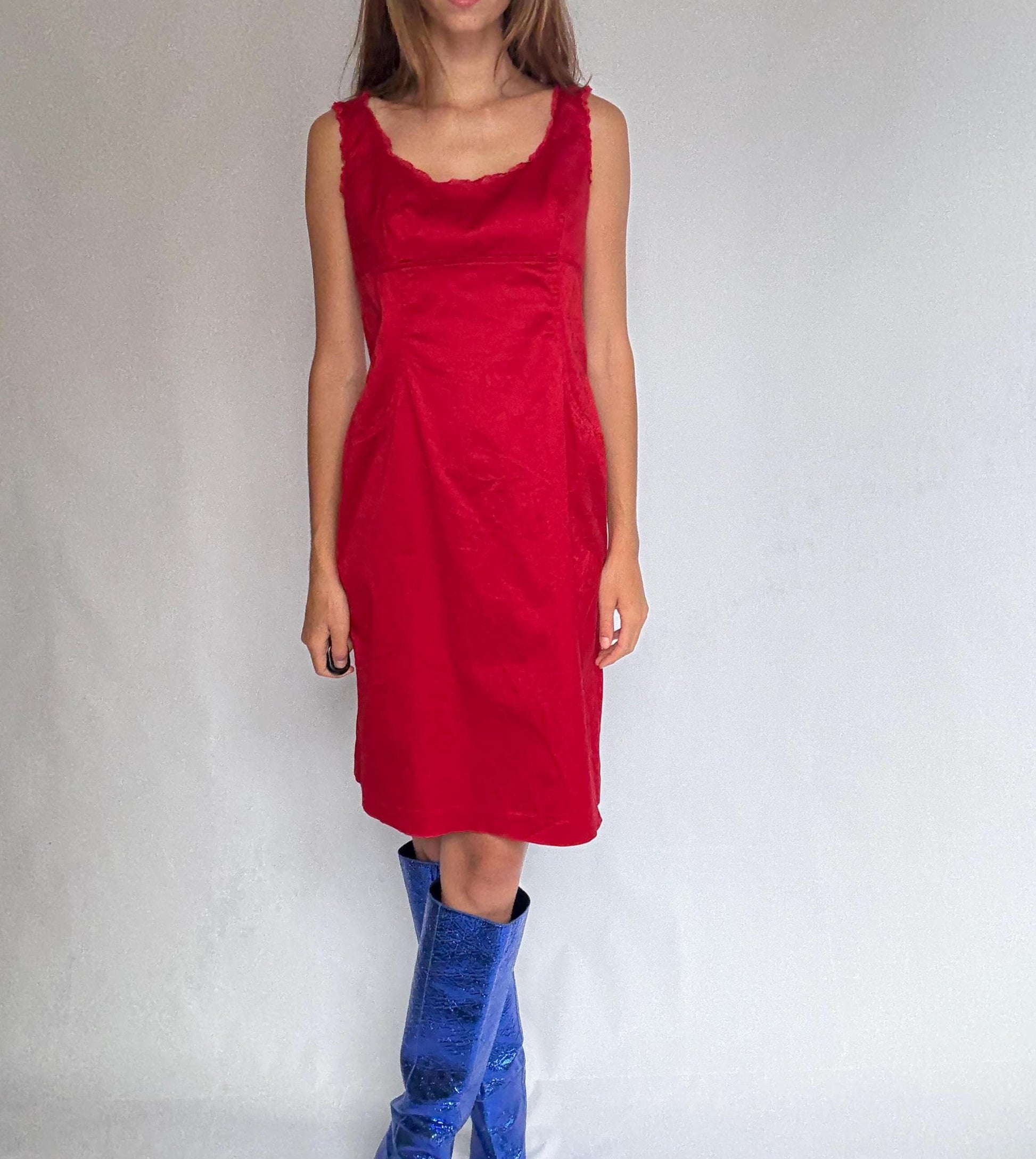 Vintage Red Alain Manoukian Dress – Chic French Designer clothing, UK 14, EU 42