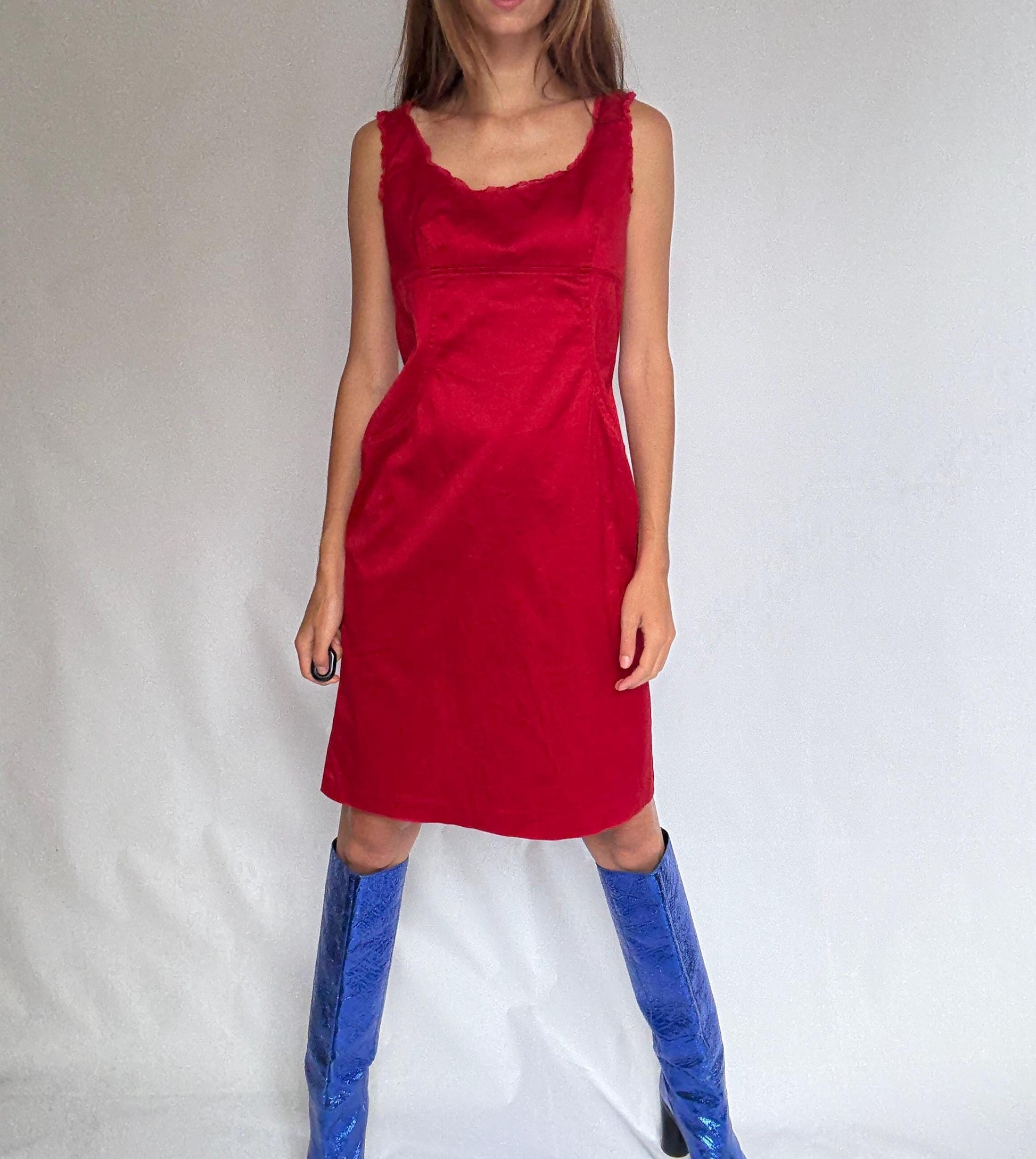 Vintage Red Alain Manoukian Dress – Chic French Designer clothing, UK 14, EU 42