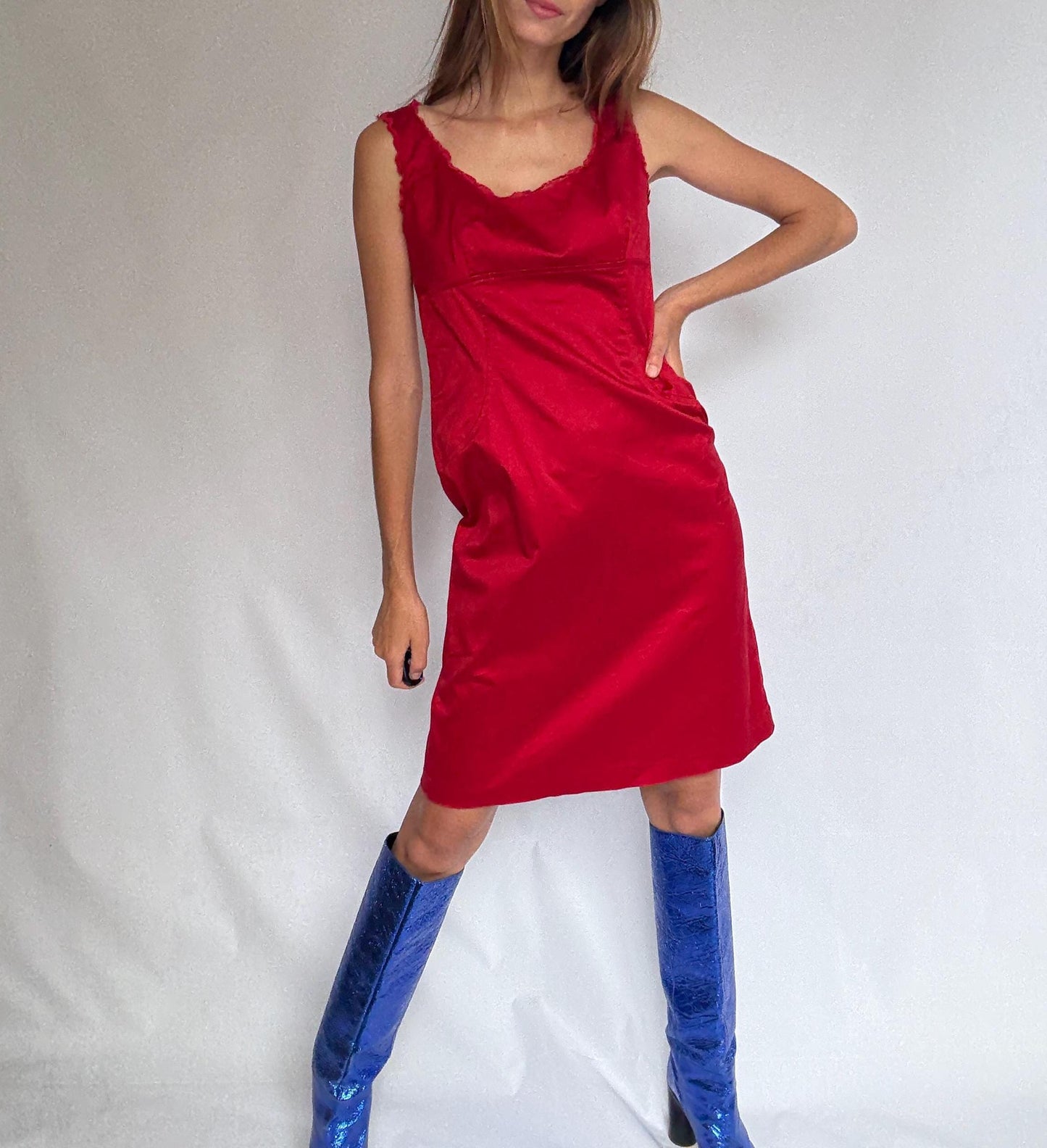 Vintage Red Alain Manoukian Dress – Chic French Designer clothing, UK 14, EU 42