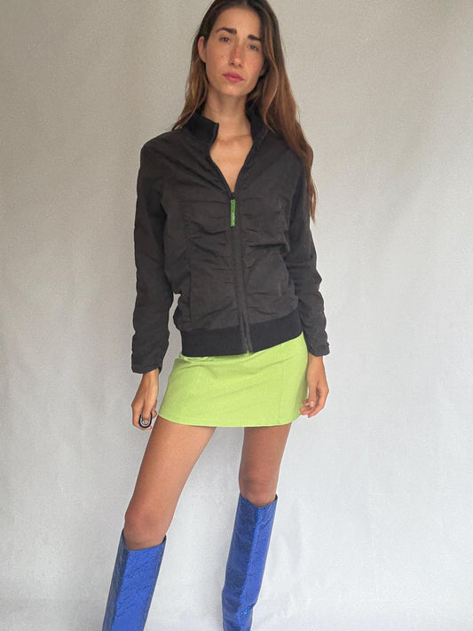 Skunkfunk zip-up bomber jacket – ruched black jacket in cotton blend – YKK zipper – sustainable design from the Basque Country