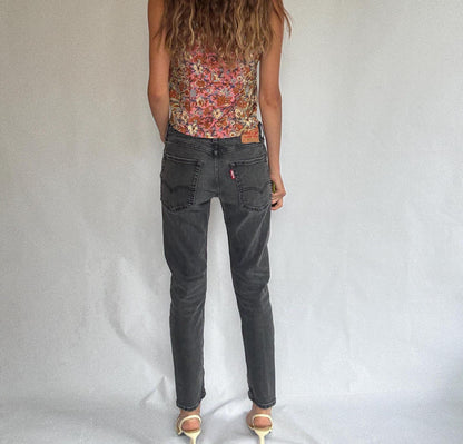 Black Vintage Levi's 502 Tapered Jeans, Cropped Denim
