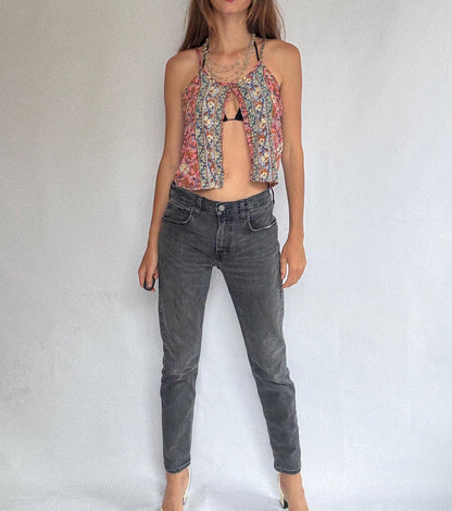 Black Vintage Levi's 502 Tapered Jeans, Cropped Denim