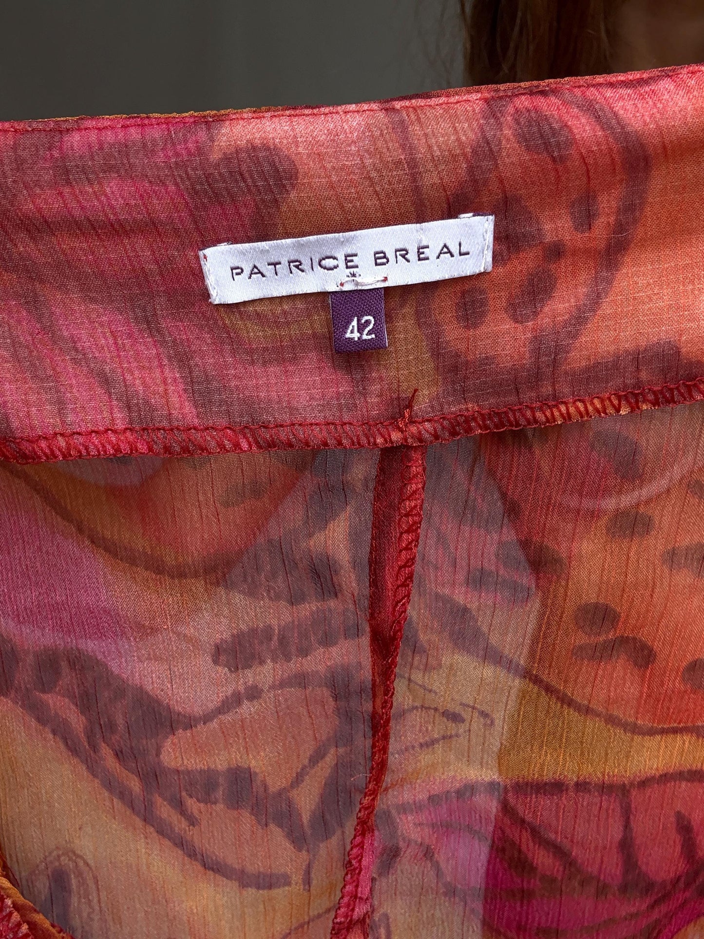 Sheer Floral Tank Top Patrice Bréal Size 42 – Sleeveless Flowy Blouse Pink Orange Tones Summer Layering Tee