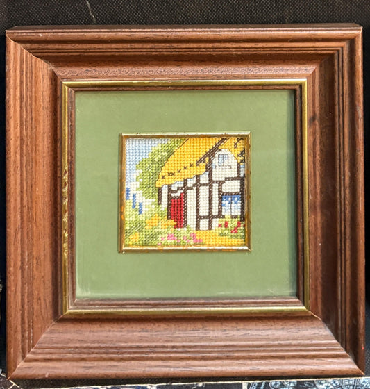 Mini Framed Cross-Stitch Cottagecore Art – collection of 5 - Vintage Rustic Home Decor, 21x21 cm