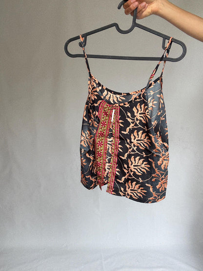 Boho Silk Camisole With Tropical Floral Print — detail