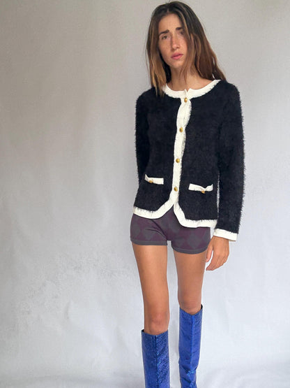 Vintage-Inspired Black and White Cardigan — back view