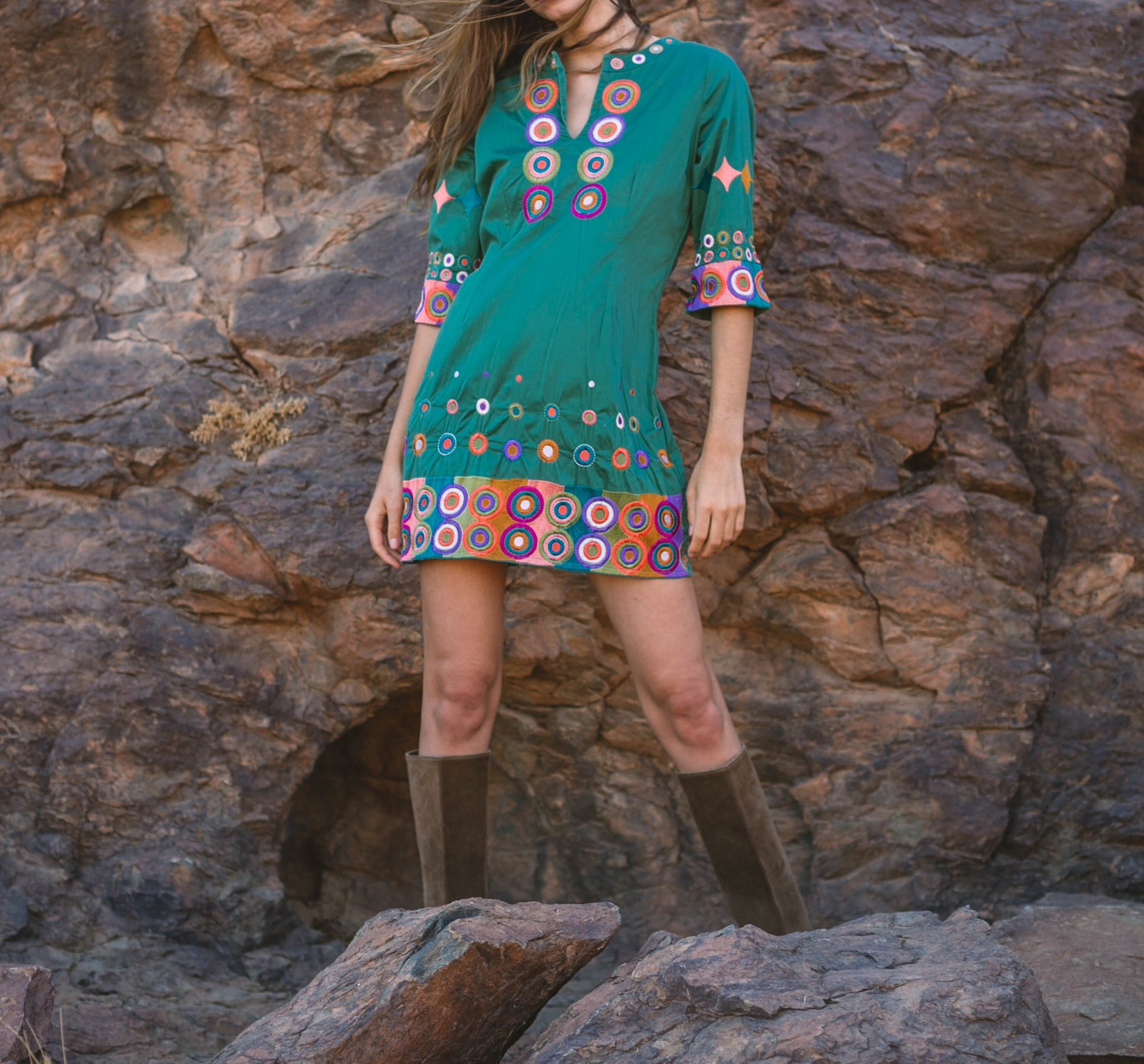 Dark green vintage Kurta, Sequin embroidered tunic, Boho festival outfit, Bohemian dress, Cute ethnographic mini dress