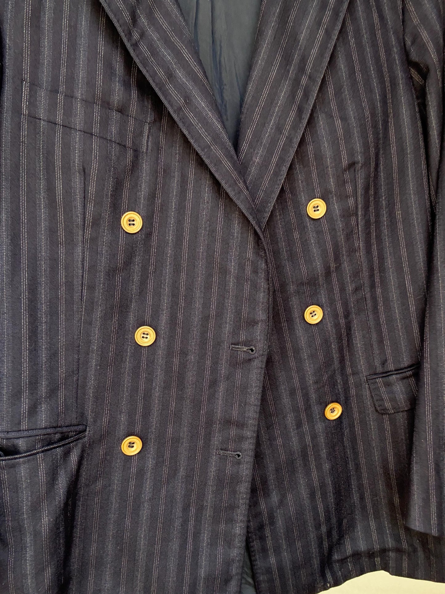 Vintage Francesco Smalto Pinstripe Blazer – Oversized French Navy Blue Unisex Jacket, Isabel Marant Vibes, Parisian Street Style