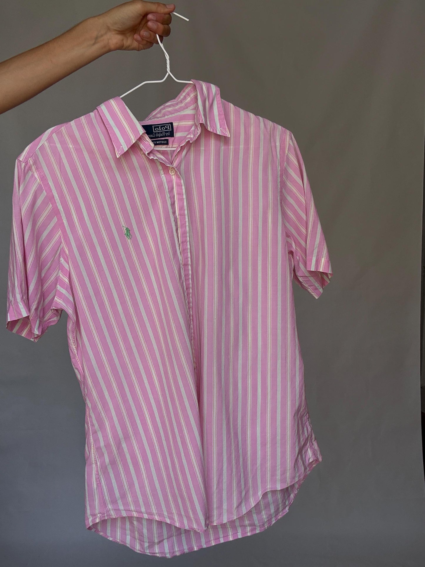 Vintage Ralph Lauren Pink Stripe Shirt – Custom Fit, Y2K Unisex Button Up, Preppy Soft Boy Style, 100% Cotton, Size L, 90s Polo