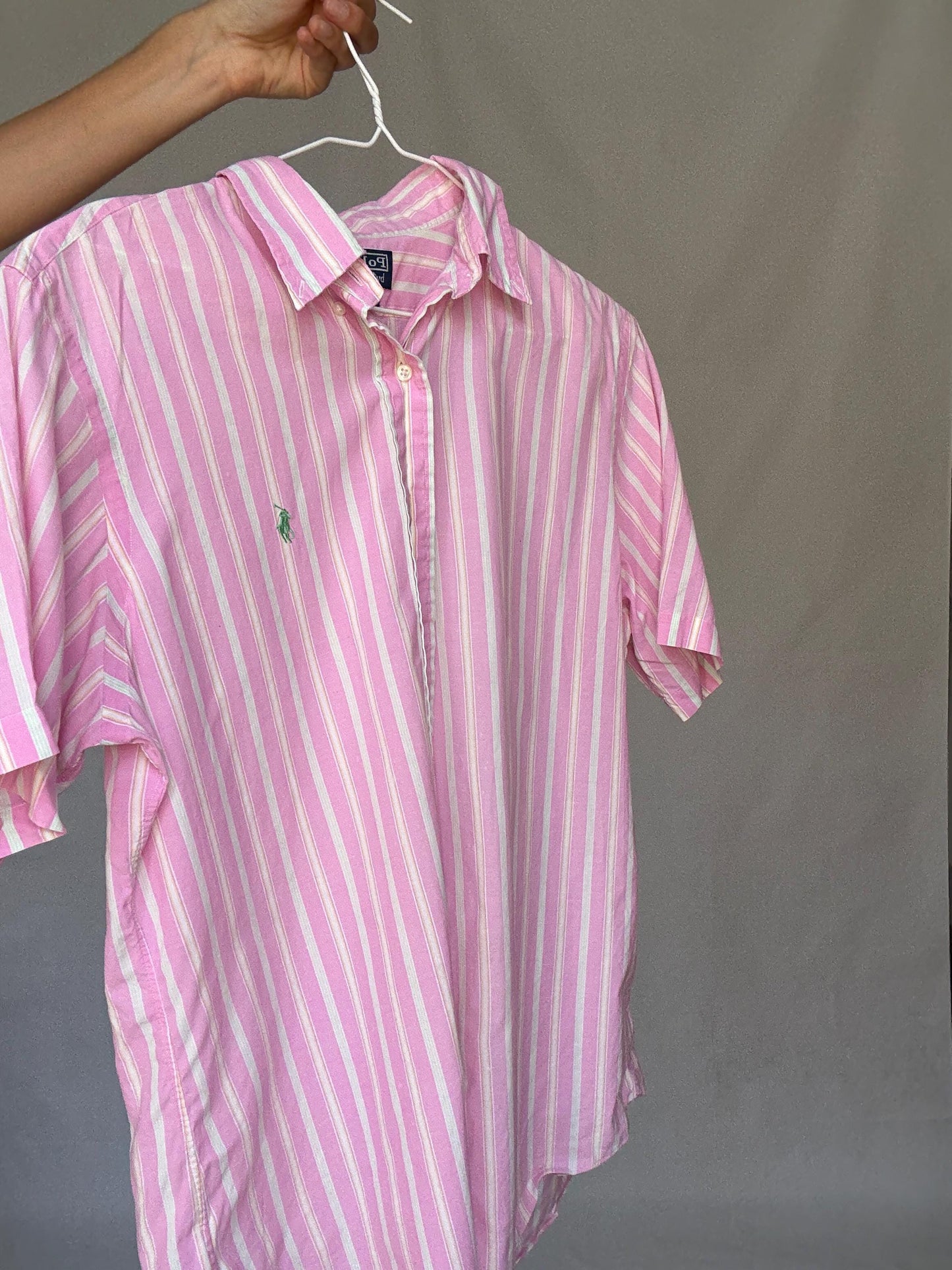 Vintage Ralph Lauren Pink Stripe Shirt – Custom Fit, Y2K Unisex Button Up, Preppy Soft Boy Style, 100% Cotton, Size L, 90s Polo