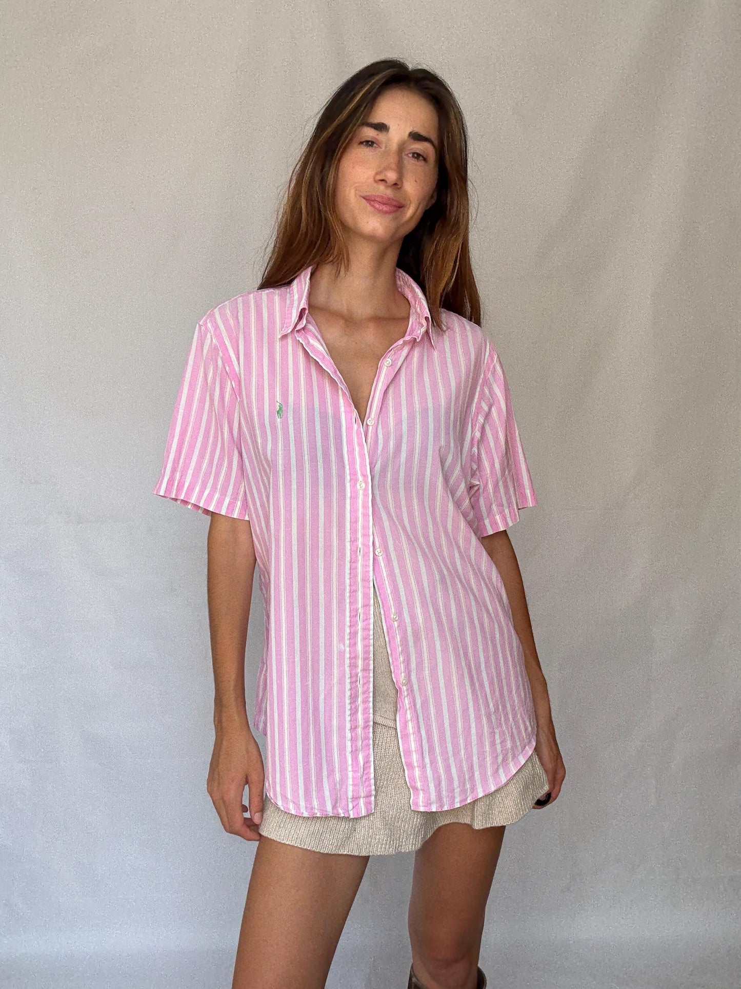 Vintage Ralph Lauren Pink Stripe Shirt – Custom Fit, Y2K Unisex Button Up, Preppy Soft Boy Style, 100% Cotton, Size L, 90s Polo