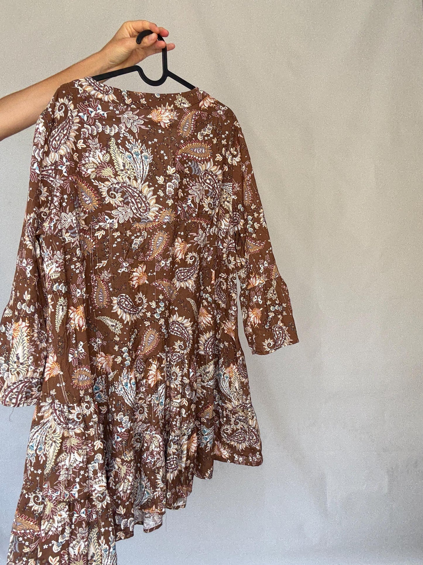 Desert Bloom Mini Dress – Vintage Boho Gold Threaded Floral summer wear(M/L)