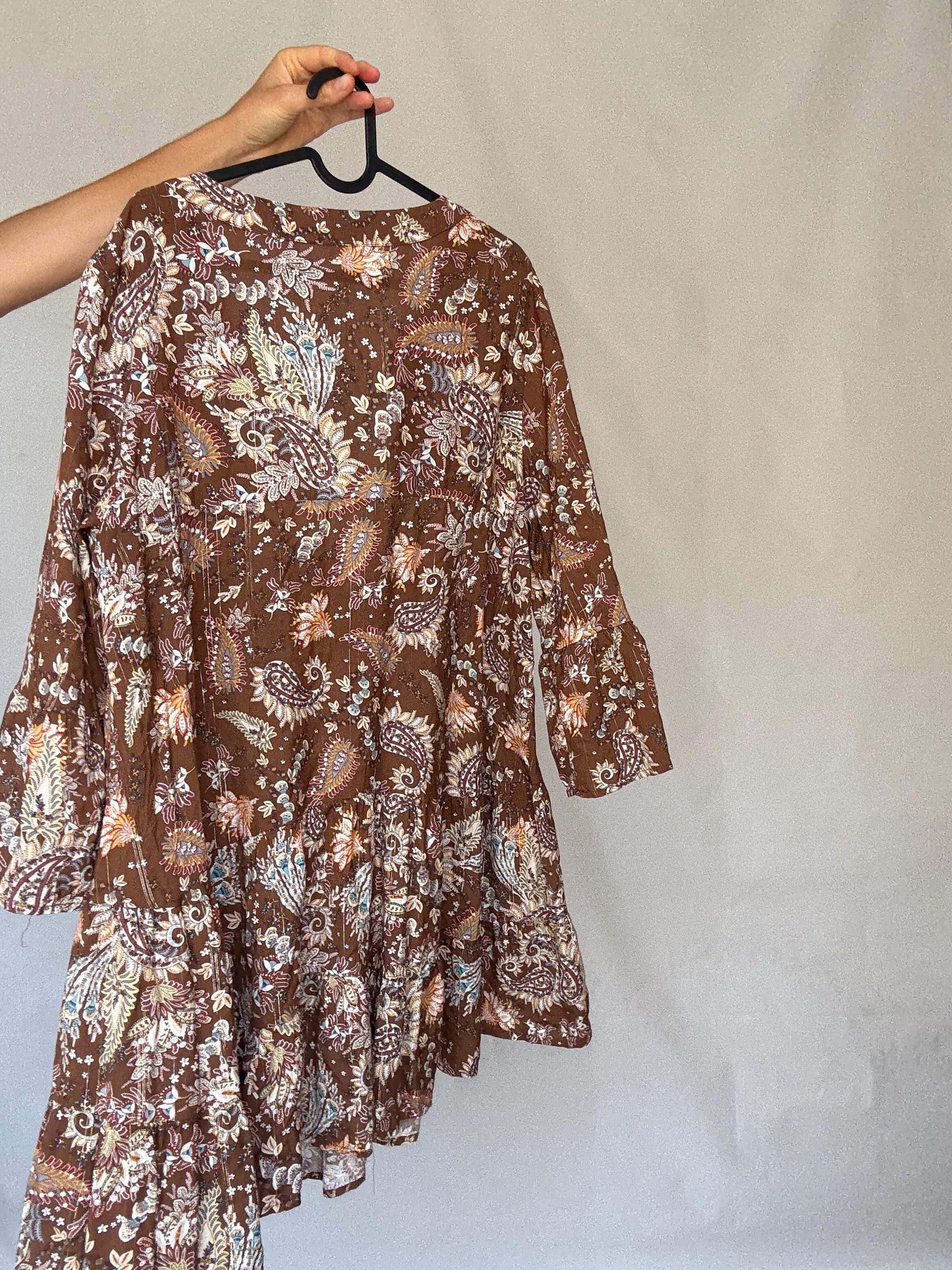 Desert Bloom Mini Dress – Vintage Boho Gold Threaded Floral summer wear(M/L)