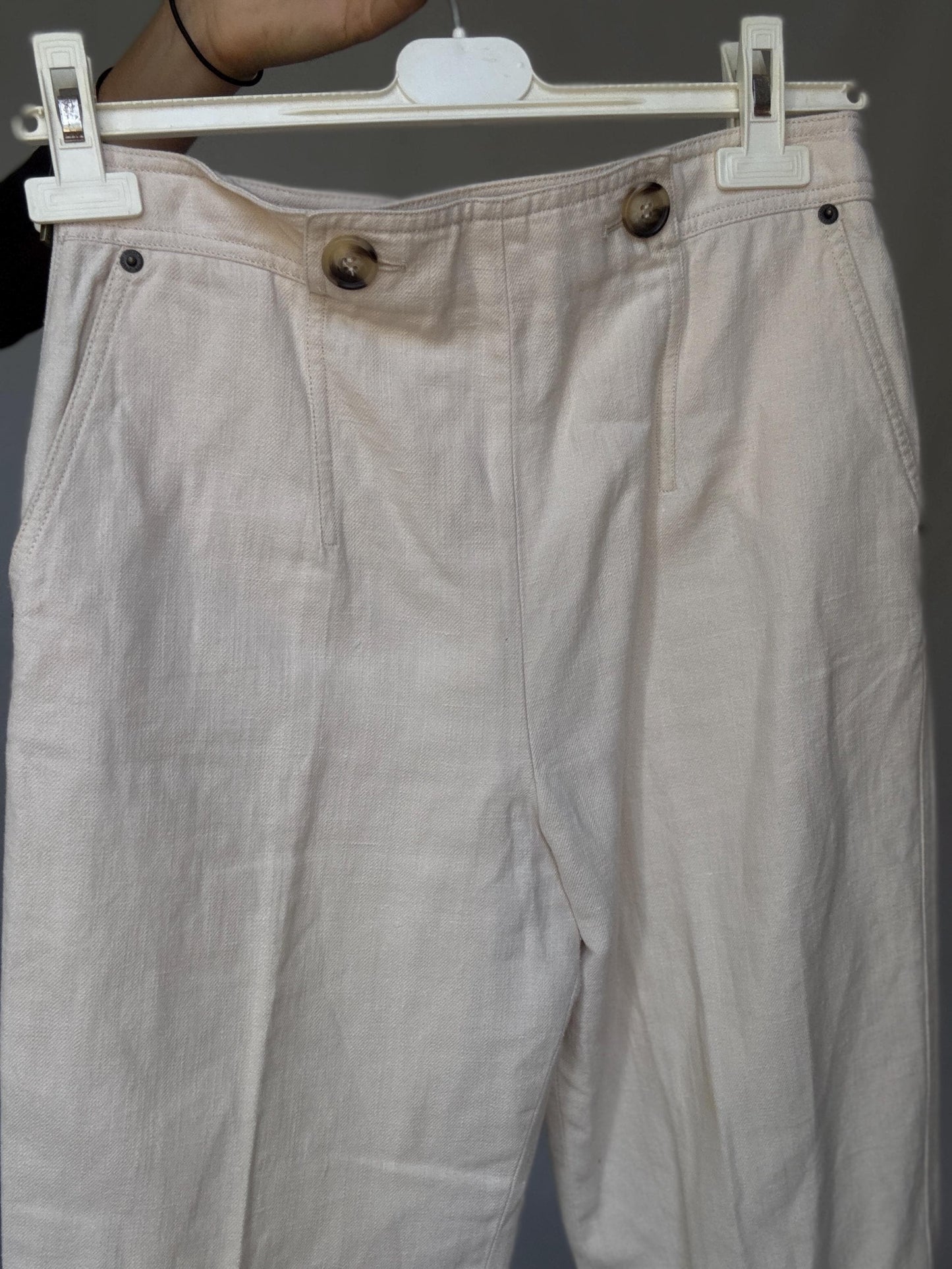 High Waist Linen Blend Trousers | Purificación García Vintage | Cream Cotton Linen Pants | Old Money Aesthetic