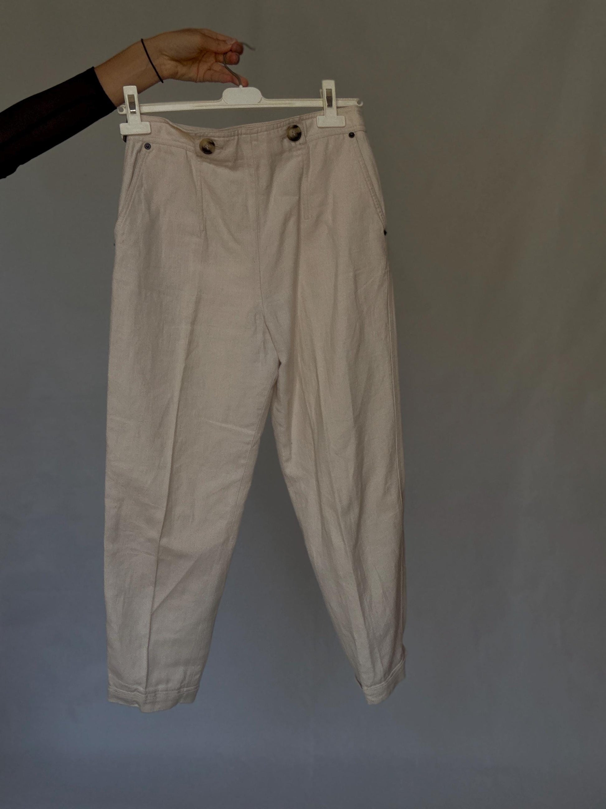 High Waist Linen Blend Trousers | Purificación García Vintage | Cream Cotton Linen Pants | Old Money Aesthetic
