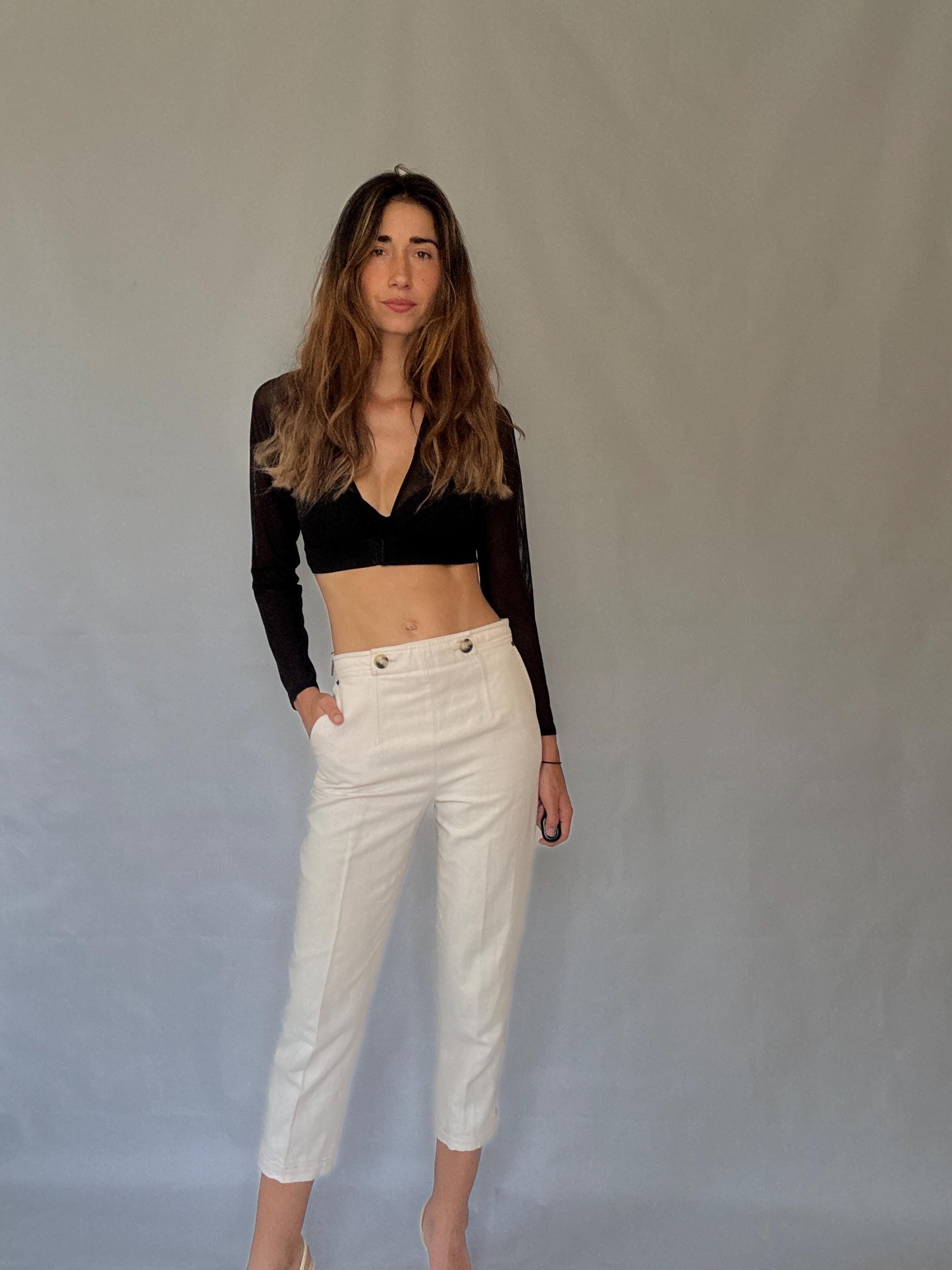 High Waist Linen Blend Trousers | Purificación García Vintage | Cream Cotton Linen Pants | Old Money Aesthetic