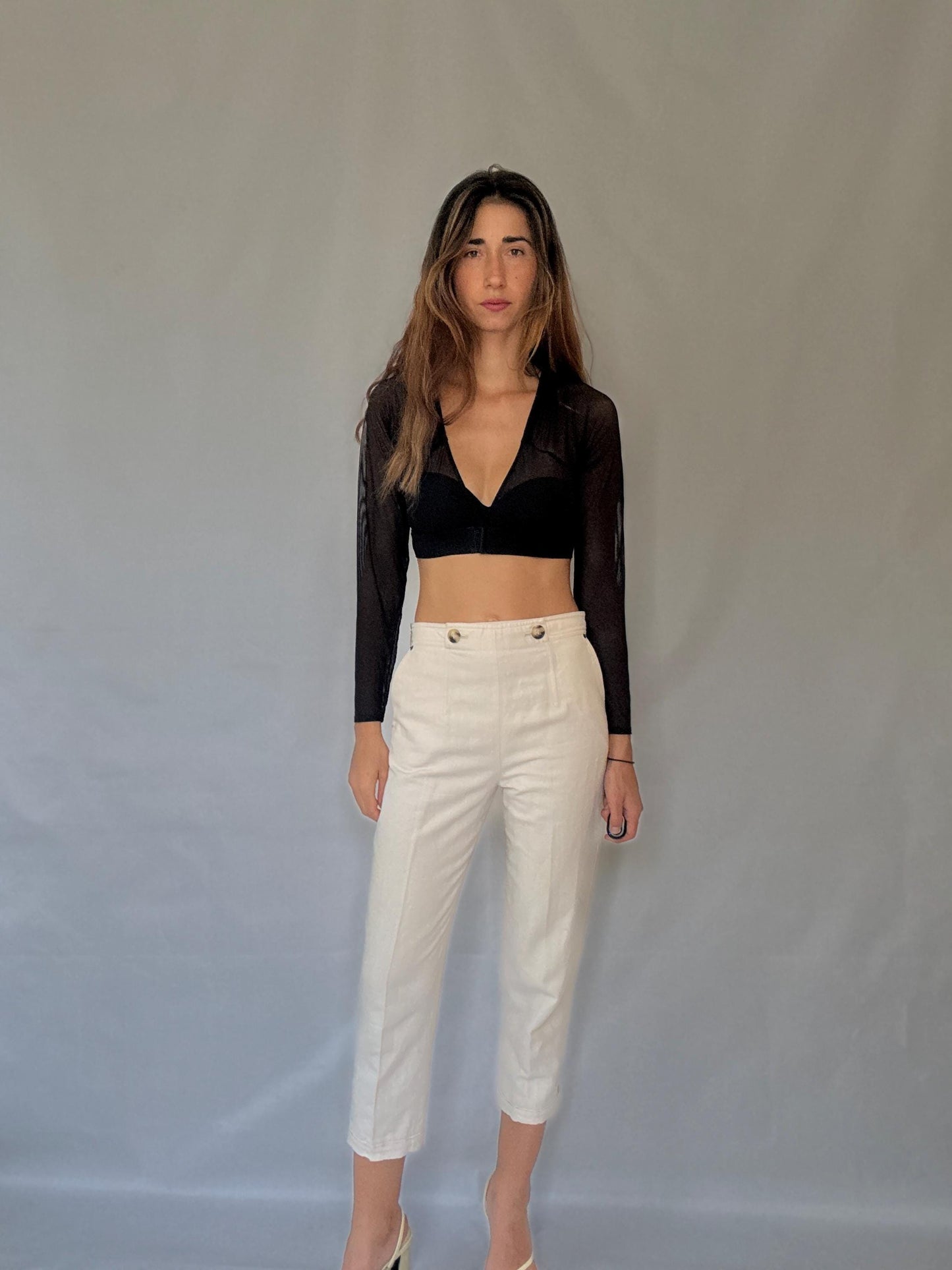 High Waist Linen Blend Trousers | Purificación García Vintage | Cream Cotton Linen Pants | Old Money Aesthetic