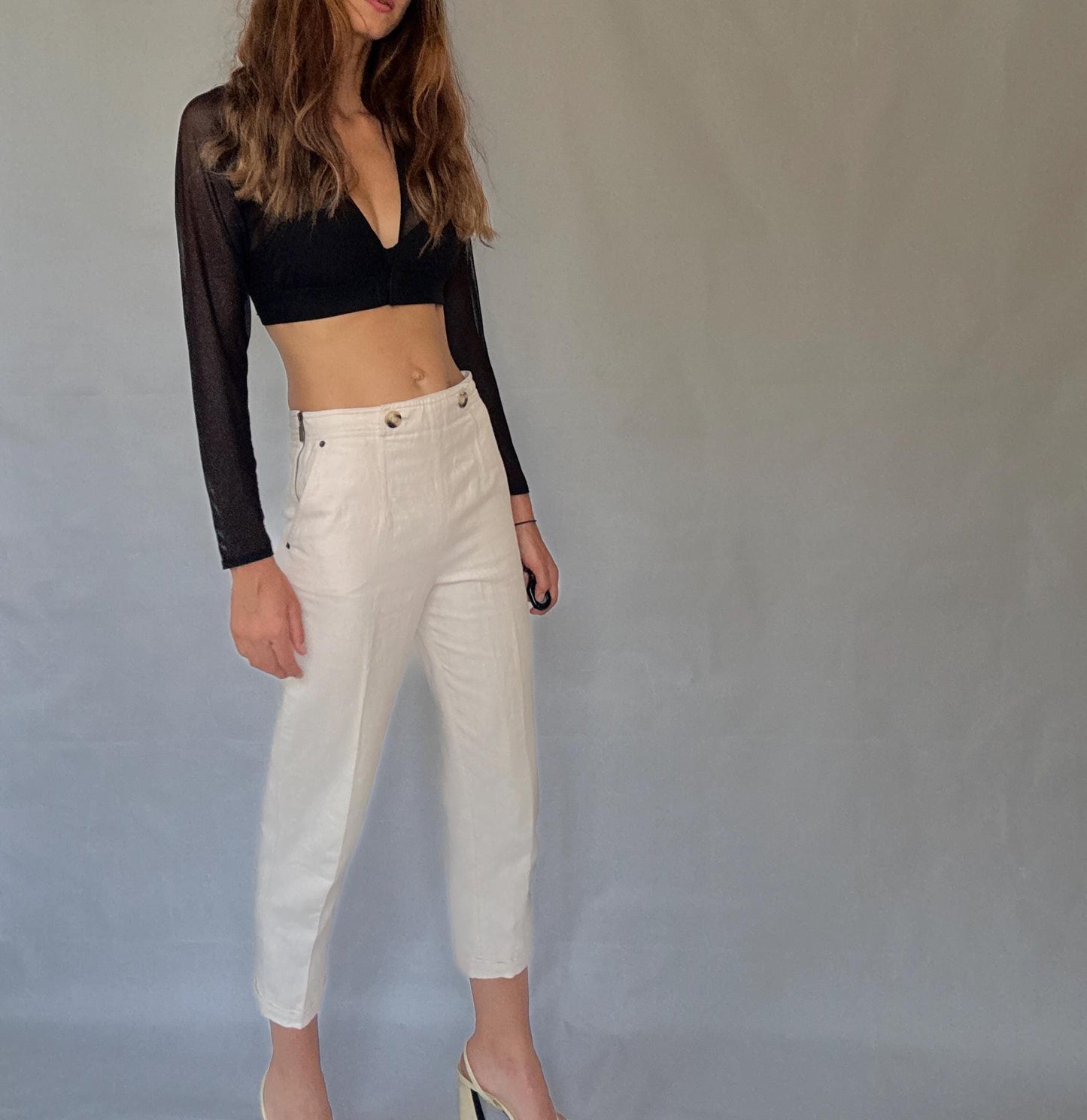 High Waist Linen Blend Trousers | Purificación García Vintage | Cream Cotton Linen Pants | Old Money Aesthetic