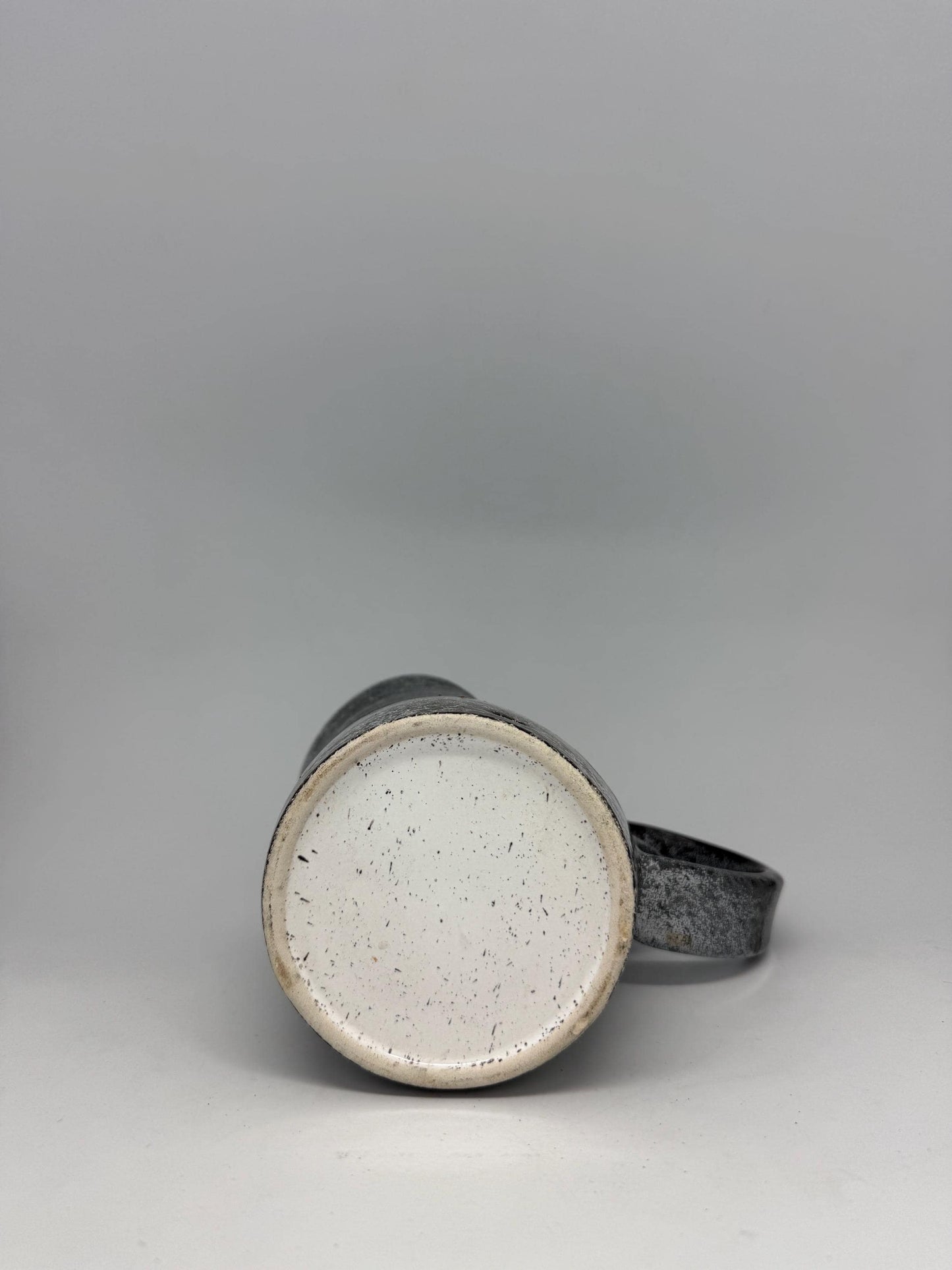 Vintage charcoal speckled ceramic creamer pitcher – sculptural swirl handle – 15cm tall – 10cm top width – rustic kitchen decor